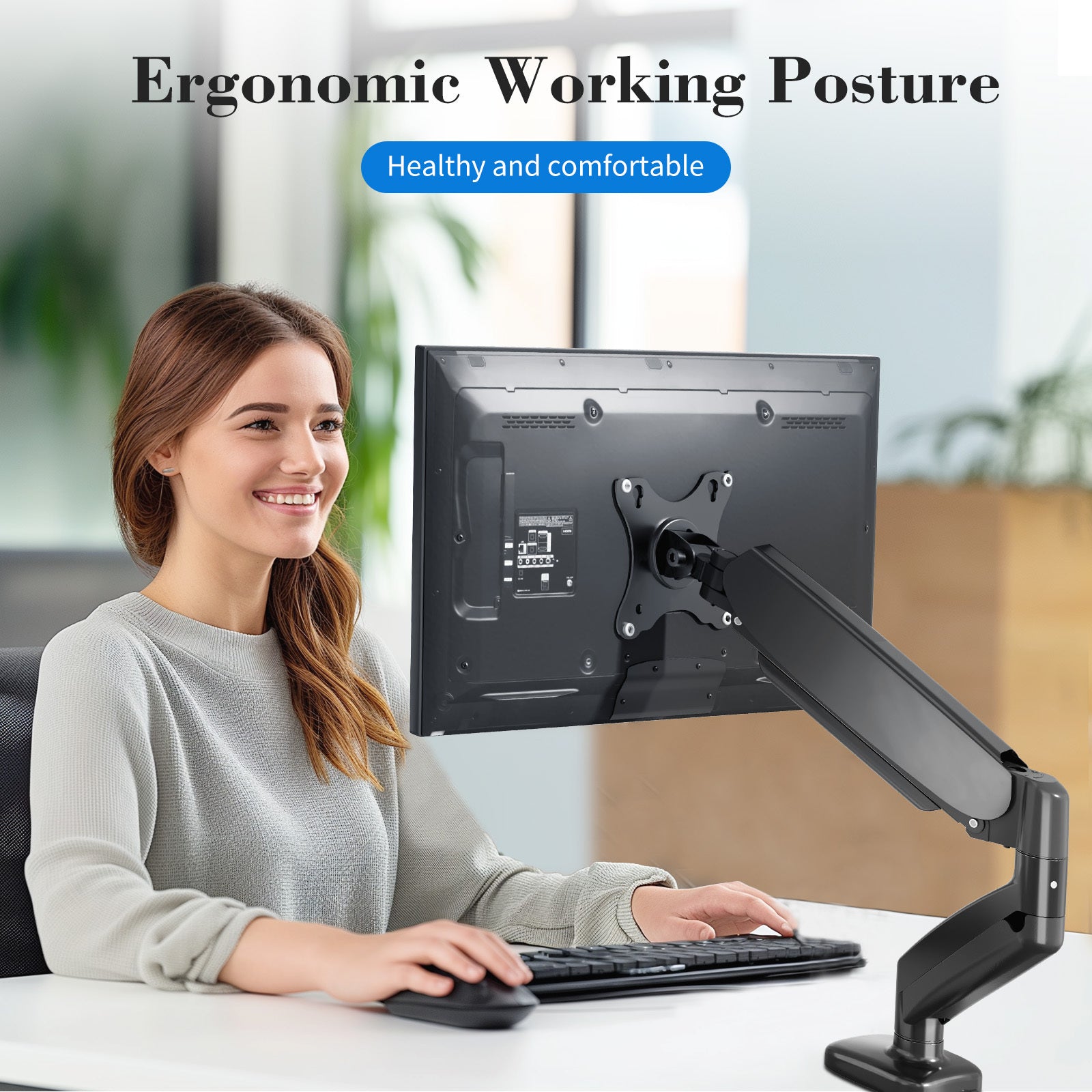 HAOYYE The monitor arm is adjustable for desktop mount and fits 15-27 inch monitors with weight capacities up to 15.4 pounds, black Sturdy Space-Saving Heavy Duty Modern Design Adults Dorm Room