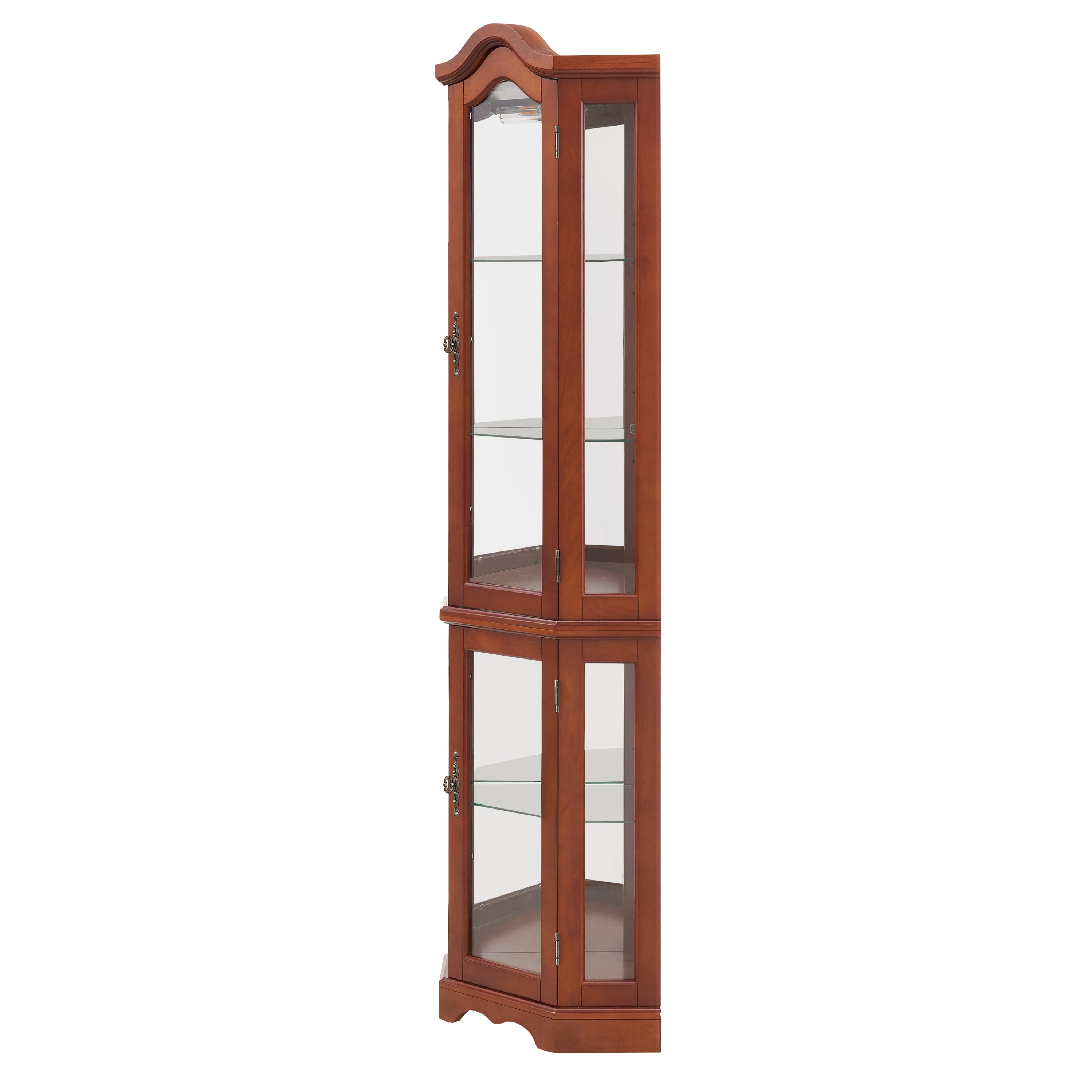 HAOYYE Corner Curio Cabinet with Adjustable Tempered Glass Shelves, Mirrored Back, LED Lights, Elegant Display Cabinet in Walnut Finish, Sturdy Space-Saving Design, Modern Heavy Duty Storage for Home, Office, Living Room