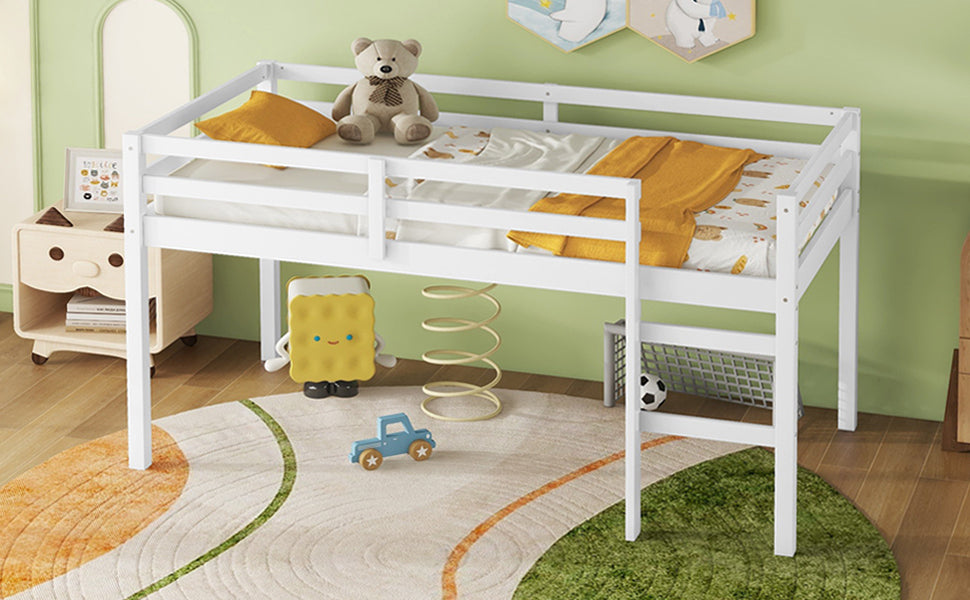 HAOYYE Solid Wooden, Rubber Wooden Twin Loft Bed with Ladder, Bed Platform of Strengthened Slats , White Sturdy Space-Saving Heavy Duty Modern Design Adults Dorm Room Easy Assembly Bedroom Furniture