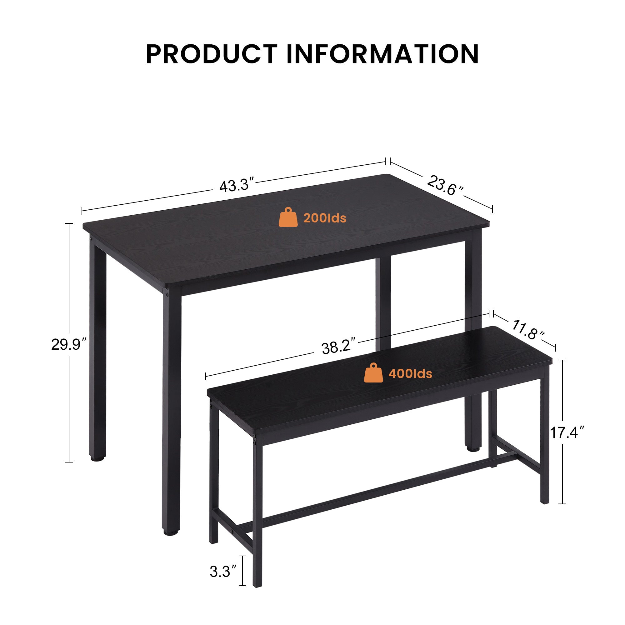 HAOYYE Dining Table Set with Bar Table and 2 Dining Benches, Kitchen Table Counter with Chairs, Industrial Style Breakfast Table for Living Room and Party Room, Sturdy Heavy Duty Design in Sleek Black for Home and Dorm Room Decor
