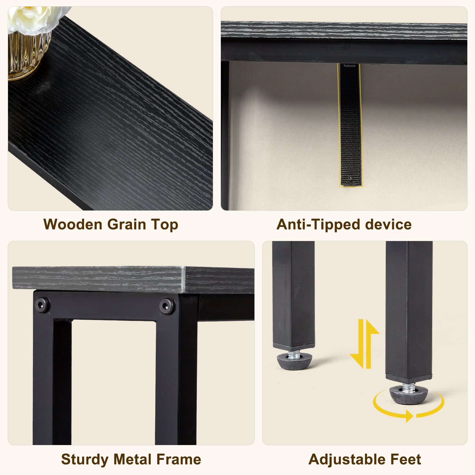 HAOYYE Black Narrow Console Sofa Table 2 Pack With Built-In Power Outlets And USB Charging Ports, Space-Saving Long Couch Table With Metal Frame And Anti-Tip Design, Perfect For Apartments Dorms Living Rooms