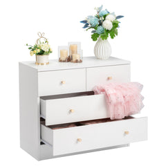 HAOYYE Modern Simple 4-Drawer Dresser Nightstand in White, Compact and Stylish Storage Solution for Bedroom, Living Room, or Entryway, Sleek and Functional Design for Organizing Clothes, Accessories, and More