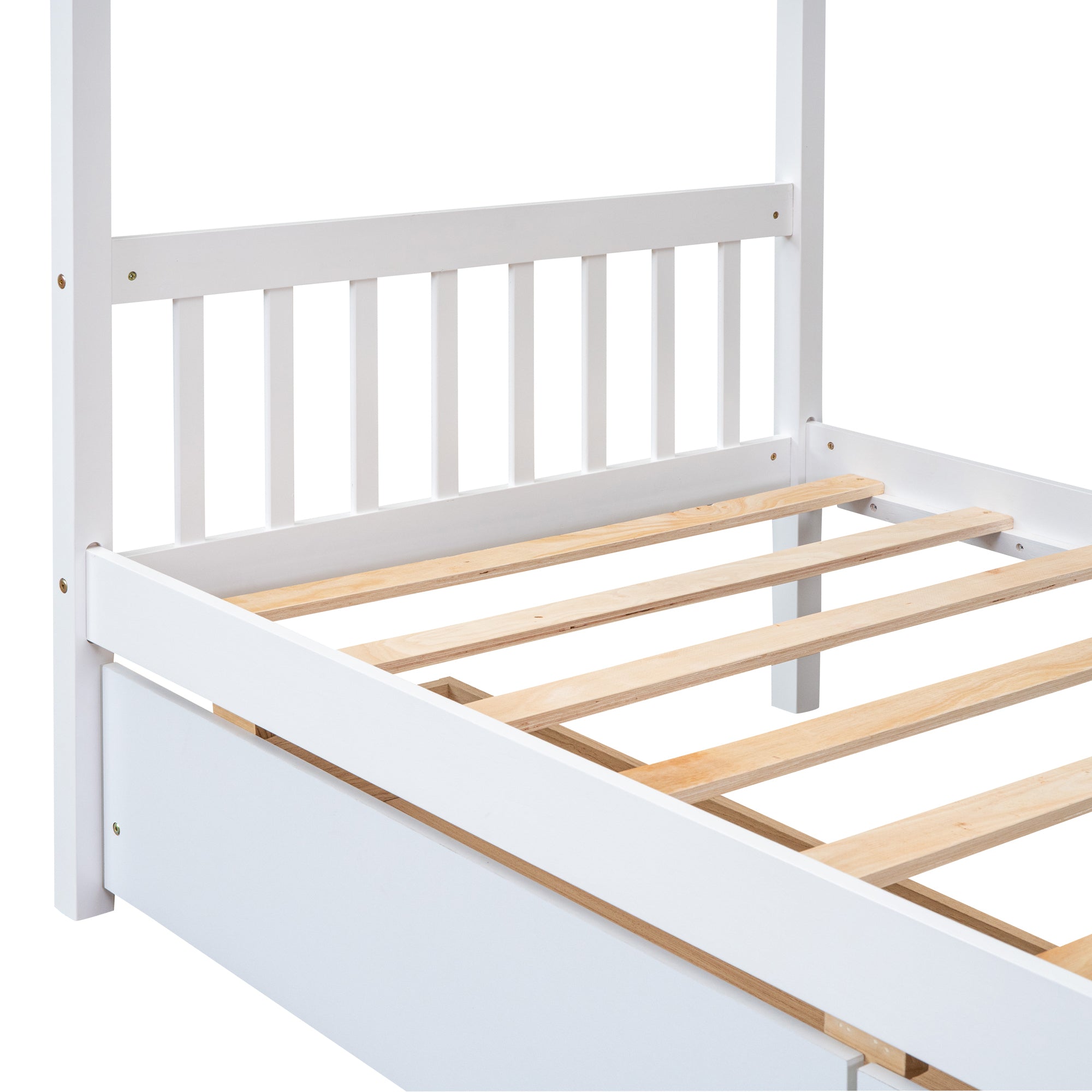 HAOYYE Twin Size Wooden House Bed Frame With Drawers, White, Space-Saving Heavy Duty Modern Design For Adults And Dorm Rooms, Easy Assembly Bedroom Furniture