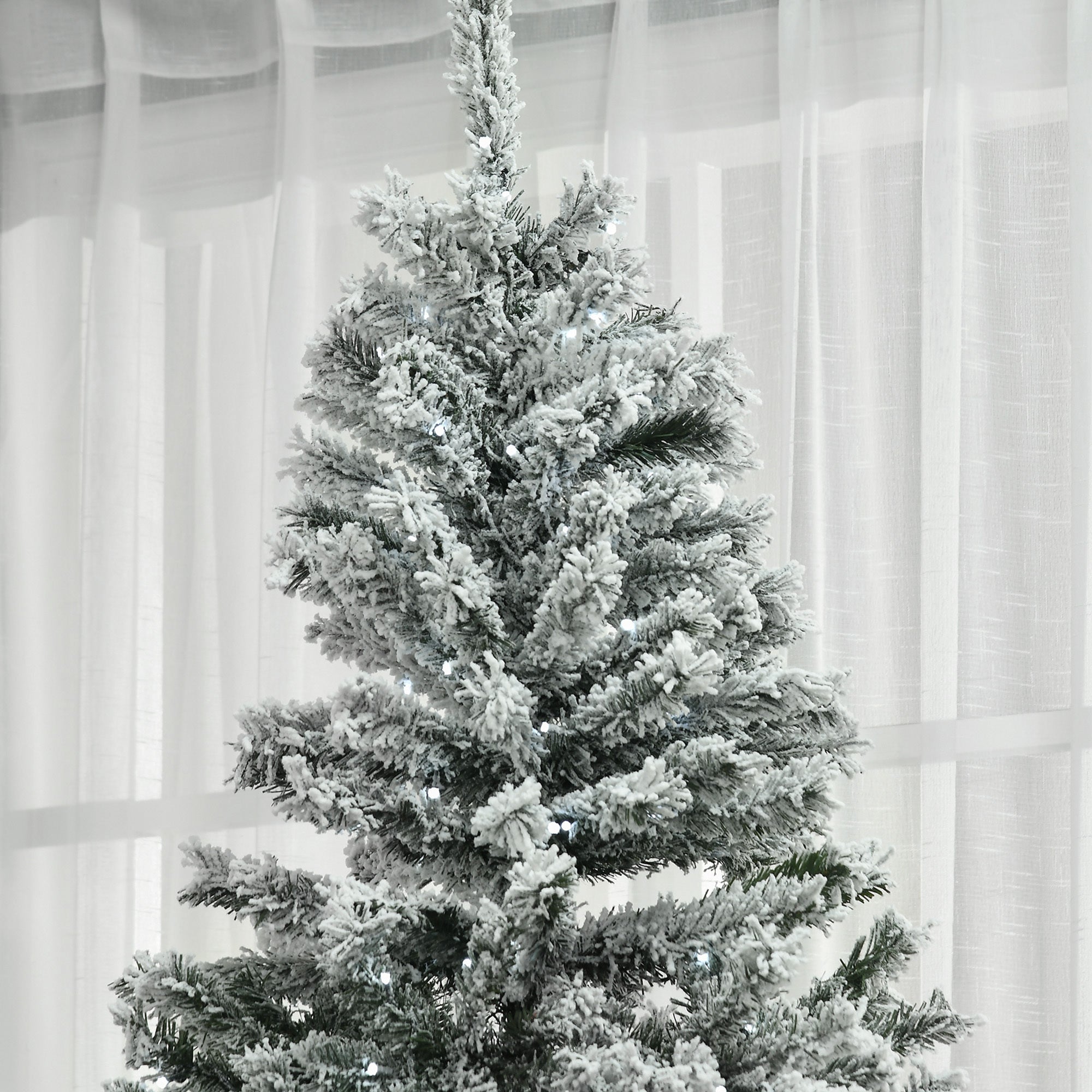 HAOYYE 7.5' Flocked Artificial Christmas Tree with Cold White LED Lights Sturdy Space-Saving Heavy Duty Modern Design Adults Dorm Room Easy Assembly Bedroom Furniture