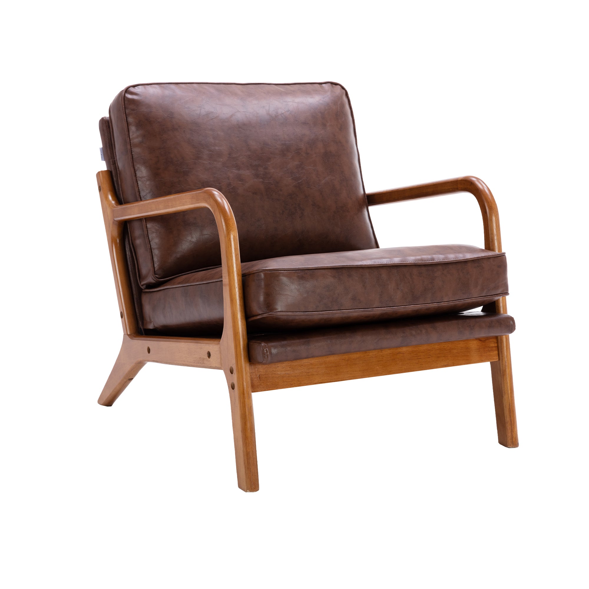 HAOYYE Mid Century Modern Accent Chair, Comfy Fabric Living Room Chairs with Solid Wood Frame, Lounge Reading Armchair, Easy Assembly (Brown PU) Sturdy Space-Saving Heavy Duty Modern Design