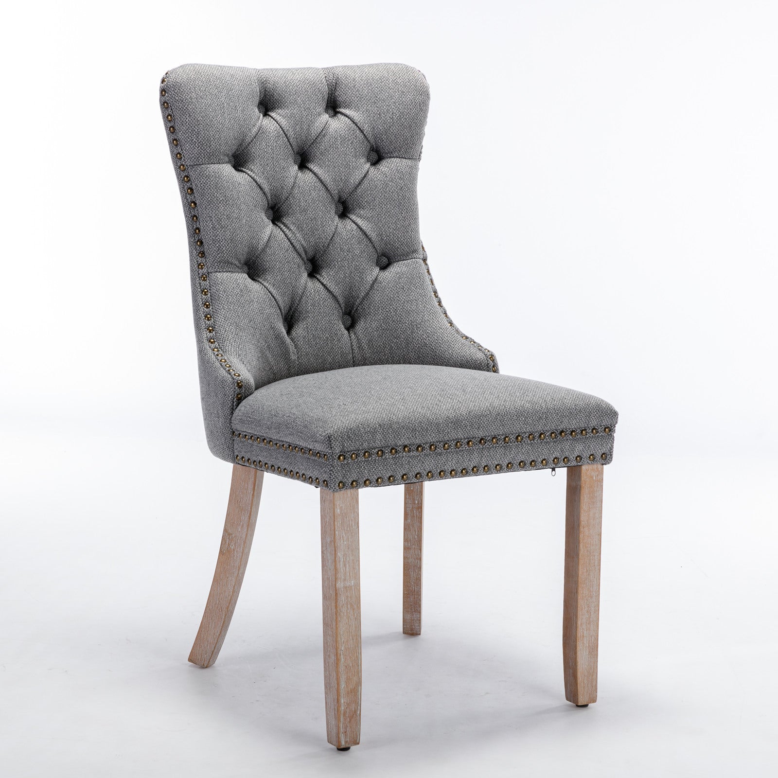 HAOYYE Nikki Collection Modern, High-end Tufted Solid Wood Contemporary Flax Upholstered Linen Dining Chair with Wood Legs Nailhead Trim 2-Pcs Set,Gray, SW6801GY Sturdy Space-Saving Heavy Duty Modern Design