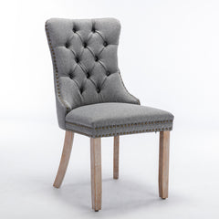 HAOYYE Nikki Collection Modern, High-end Tufted Solid Wood Contemporary Flax Upholstered Linen Dining Chair with Wood Legs Nailhead Trim 2-Pcs Set,Gray, SW6801GY Sturdy Space-Saving Heavy Duty Modern Design
