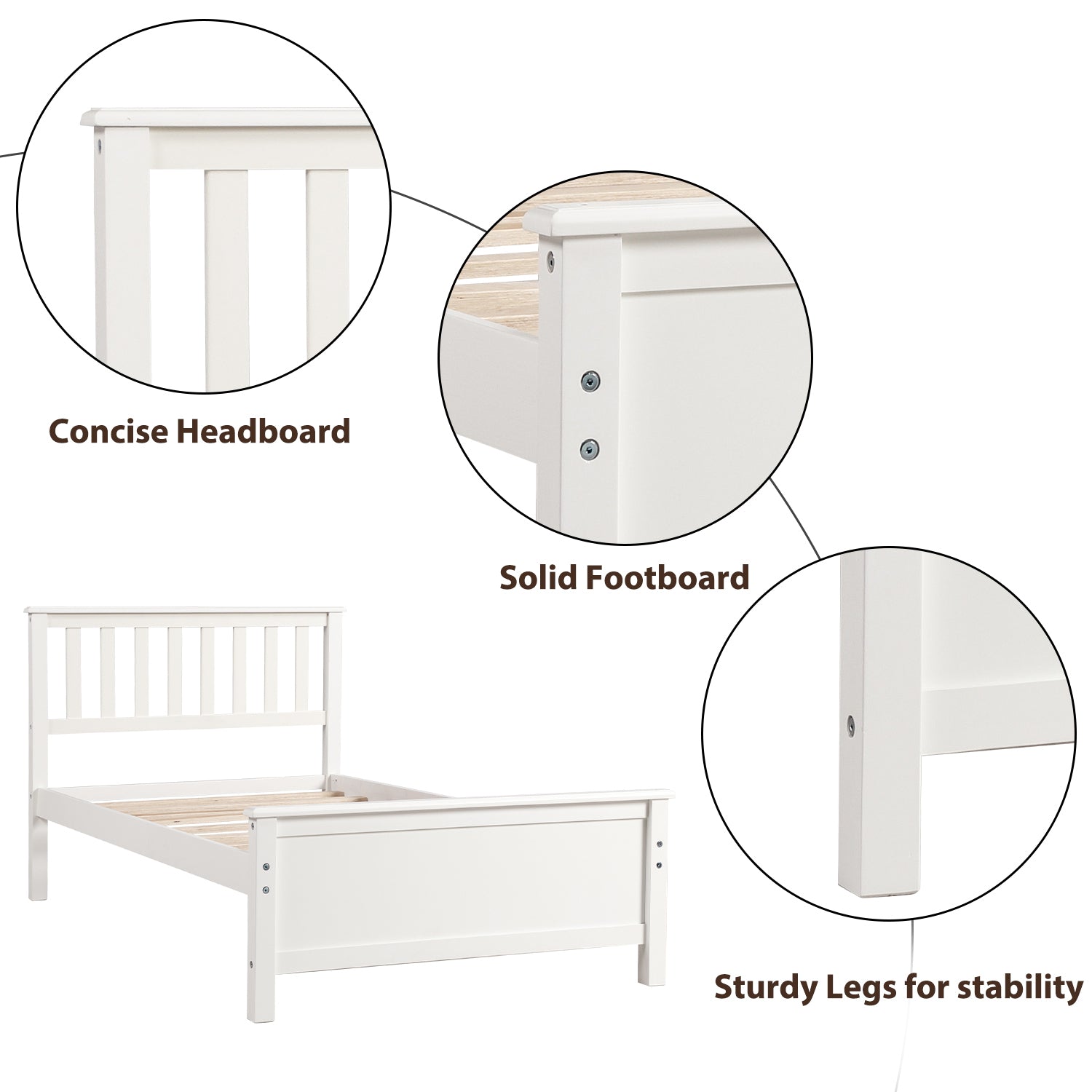 HAOYYE Twin Size Wood Platform Bed with Headboard,Footboard and Wood Slat Support, White Sturdy Space-Saving Heavy Duty Modern Design Easy Assembly Durable Stylish Home Furniture Versatile
