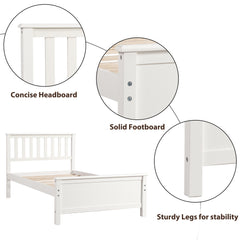 HAOYYE Twin Size Wood Platform Bed with Headboard,Footboard and Wood Slat Support, White Sturdy Space-Saving Heavy Duty Modern Design Easy Assembly Durable Stylish Home Furniture Versatile