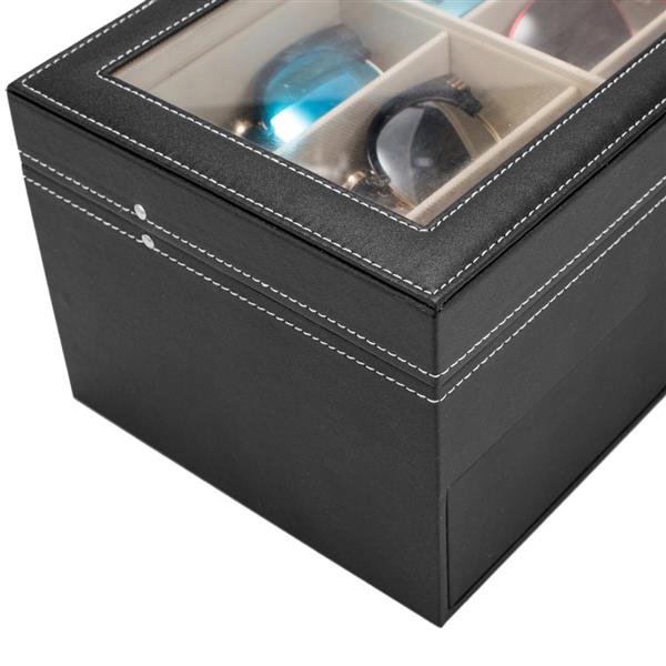 HAOYYE Leather 12-Piece Eyeglasses Storage and Sunglass Display Drawer, Lockable Case Organizer, Black, Premium Quality, Soft Cozy Warm Flannel Fleece Interior, Luxury Comfortable Unique Design, Ideal for Home Decor, Glasses Protection, and Organization