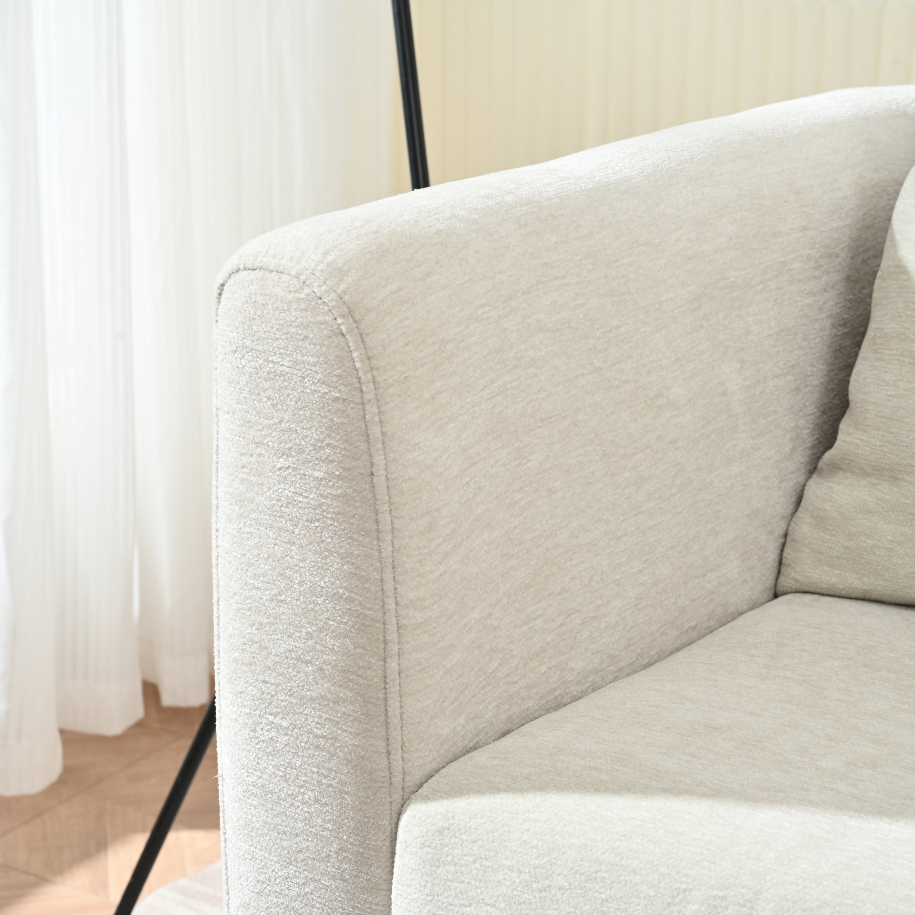 HAOYYE Barrel Chair, Chenille Accent Chair, Fabric Armchair Club Chair,Upholstered Arm Chair with Solid Wood Legs,Waist Pillow,Padded Single Chair for Living Room/Bedroom/Study/Waiting Room,Beige Sturdy
