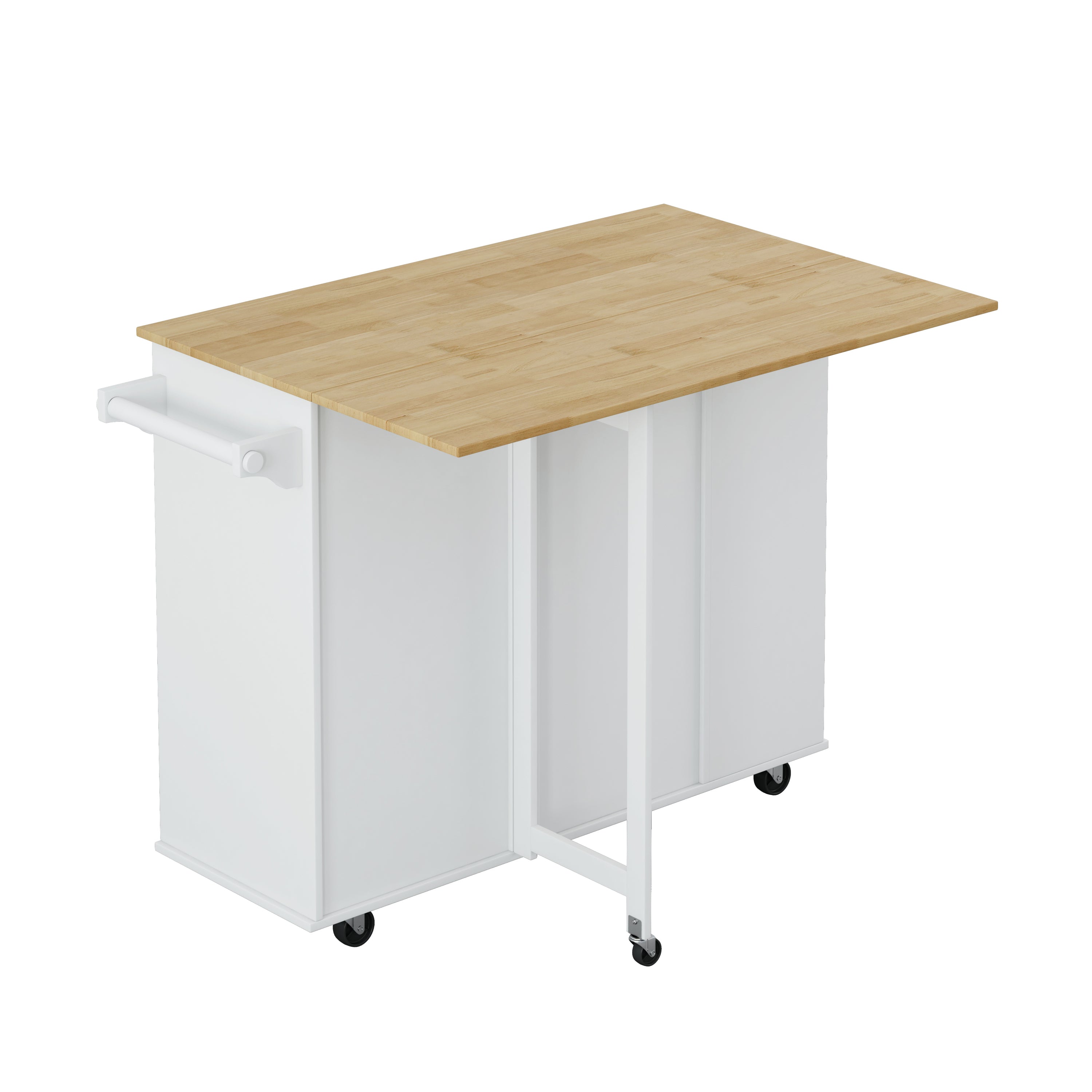 HAOYYE Multi-Functional Kitchen Island Cart with 2 Door Cabinet, 2 Drawers, Spice Rack, Towel Holder, Wine Rack, and Foldable Rubberwood Table Top, Sturdy Space-Saving Design, Heavy Duty Modern Style for Kitchen Storage