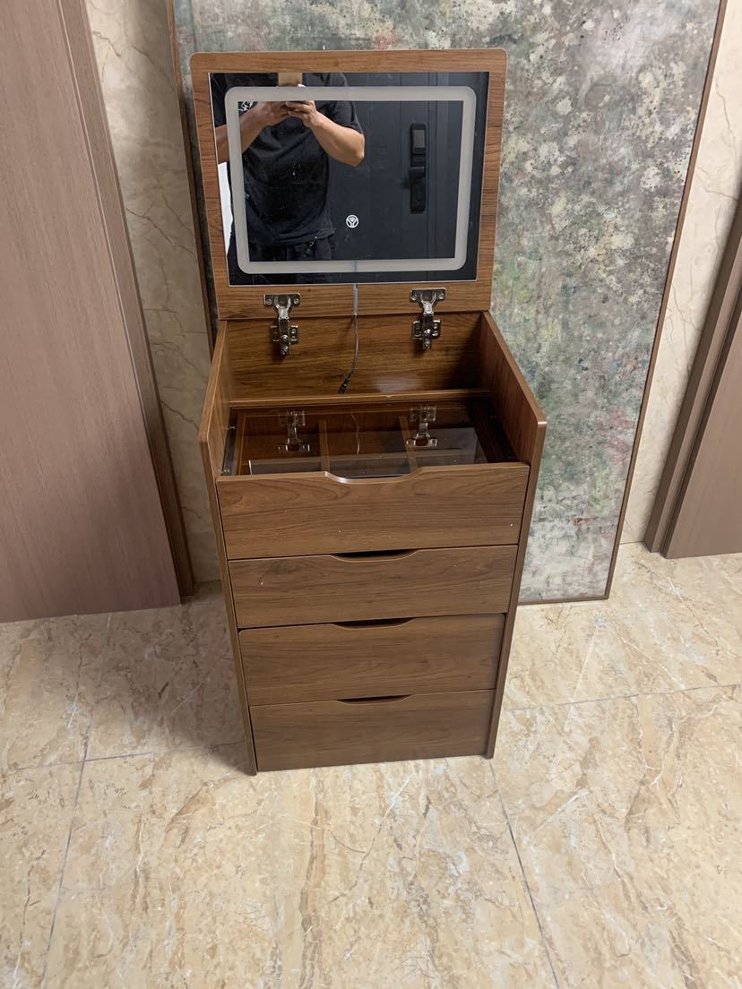 HAOYYE  3 in 1 Vanity Desk with Plip Top Mirror,Small Make Up Vanity Set with Visible Glass Desktop,Compact Makeup Vanity with 3 Drawers,Cushioned Tool,Dressing Table for Bedroom