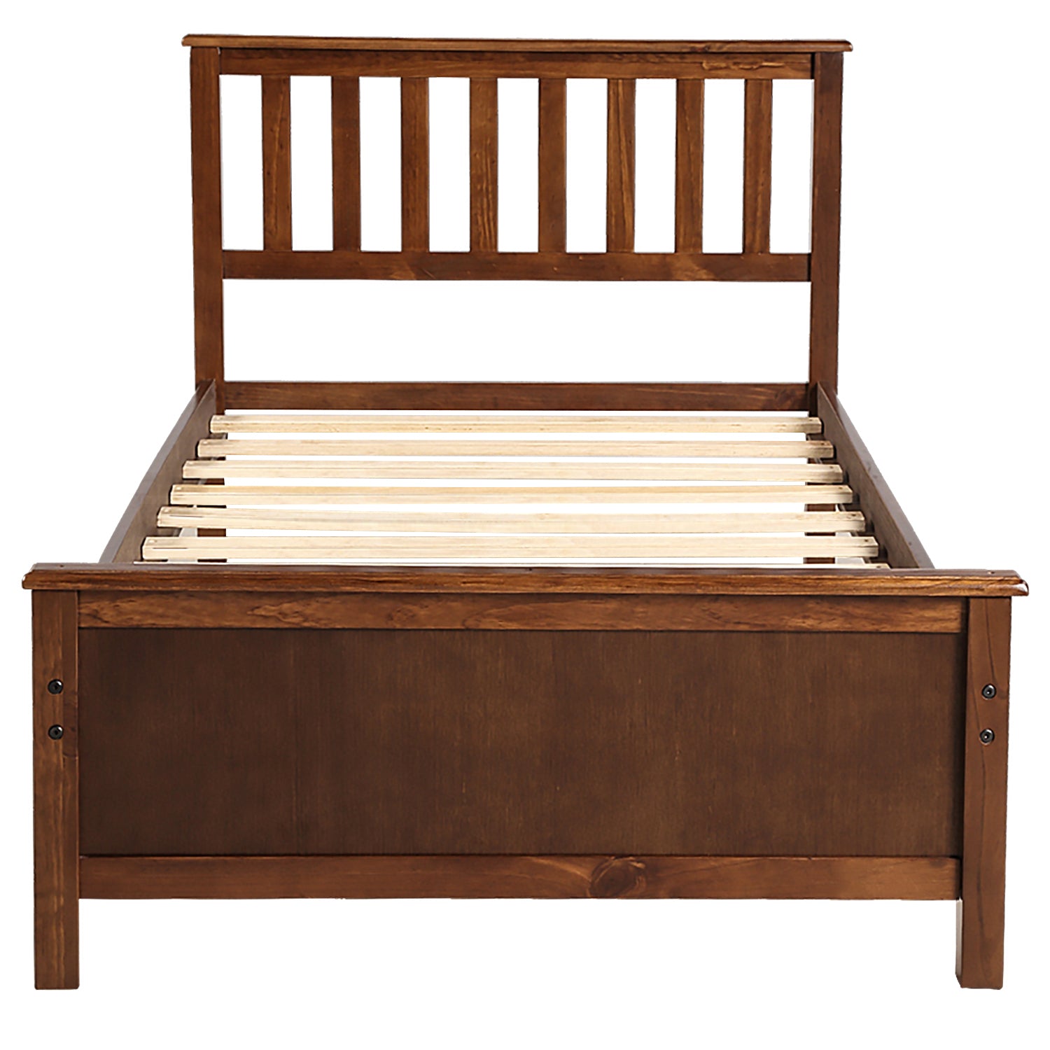 HAOYYE Twin Size Wood Platform Bed with Headboard,Footboard and Wood Slat Support, Walnut Sturdy Space-Saving Heavy Duty Modern Design Easy Assembly Durable Stylish Home Furniture Versatile