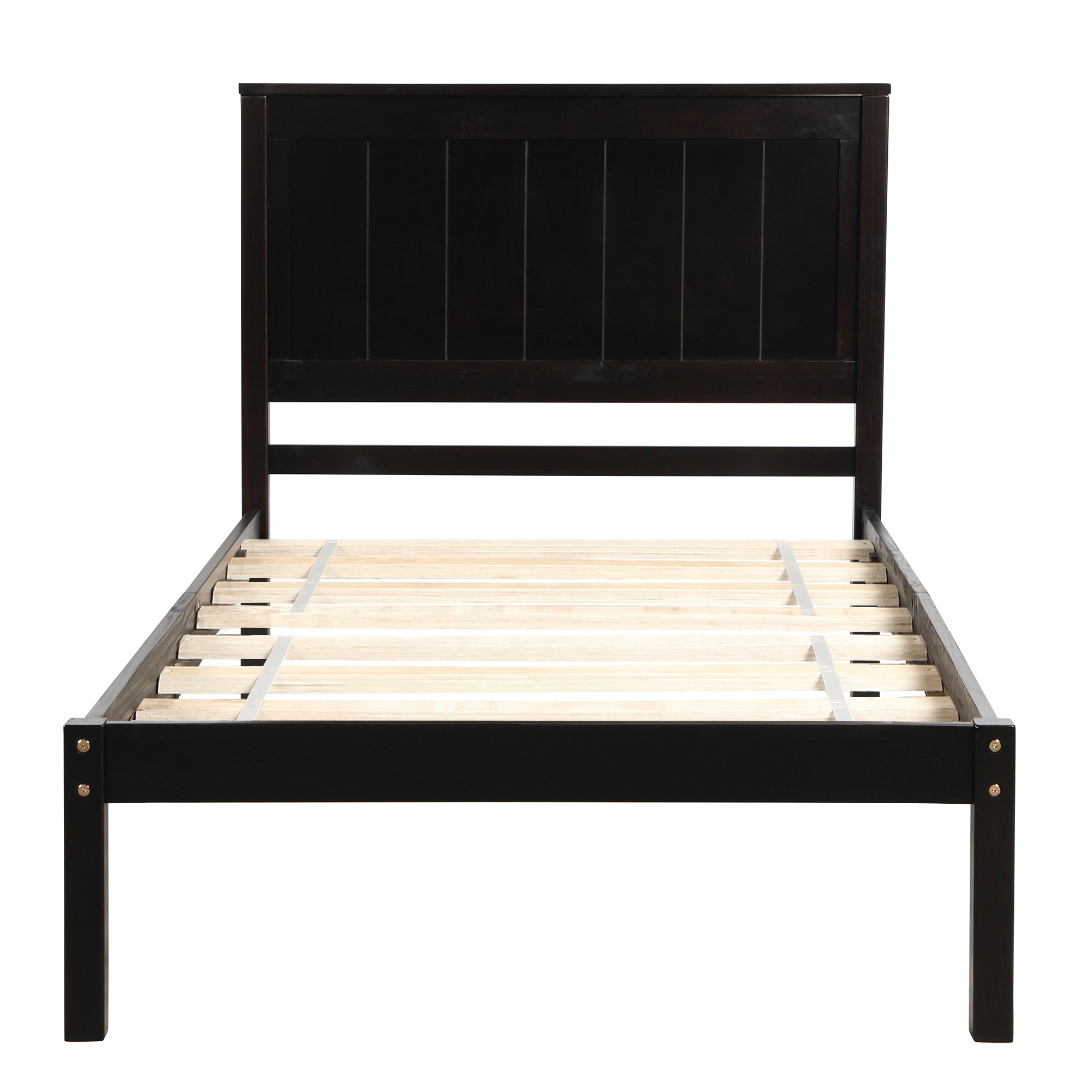 HAOYYE Platform Bed Frame with Headboard, Wood Slat Support, No Box Spring Needed,Twin, Espresso(OLD SKU:WF191418AAP) Sturdy Space-Saving Heavy Duty Modern Design Adults Dorm Room Easy Assembly