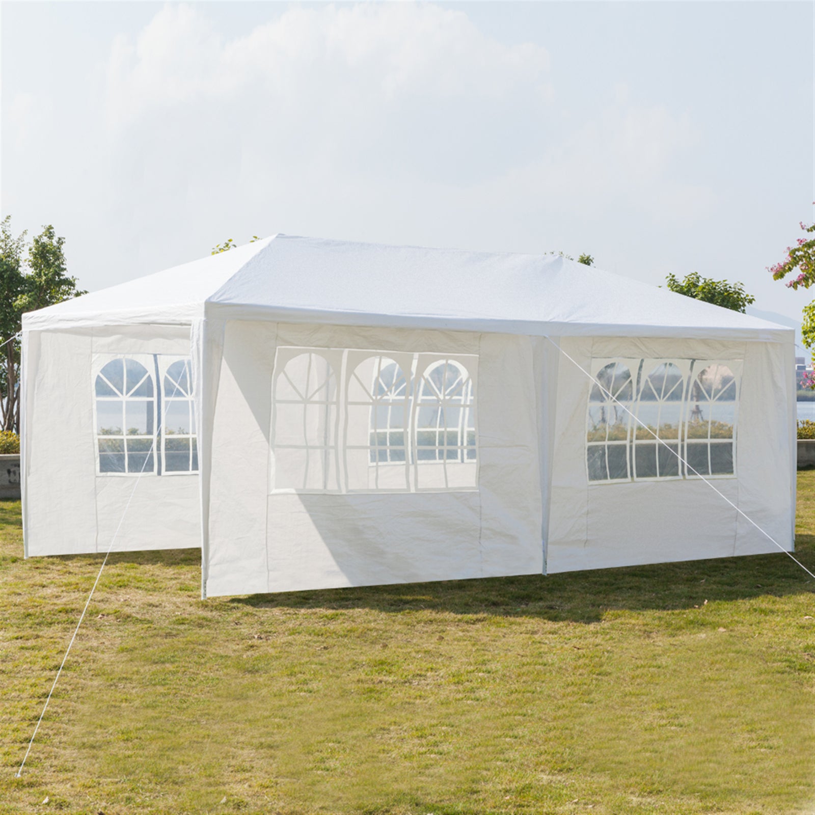 HAOYYE 20*10*8.5ft Four Sides Waterproof Outdoor Tent, White PE Canopy with Spiral Tubes and Sturdy Iron Frame, Large Portable Event Shelter for Party Wedding Camping Backyard, Easy Assembly Temporary Structure