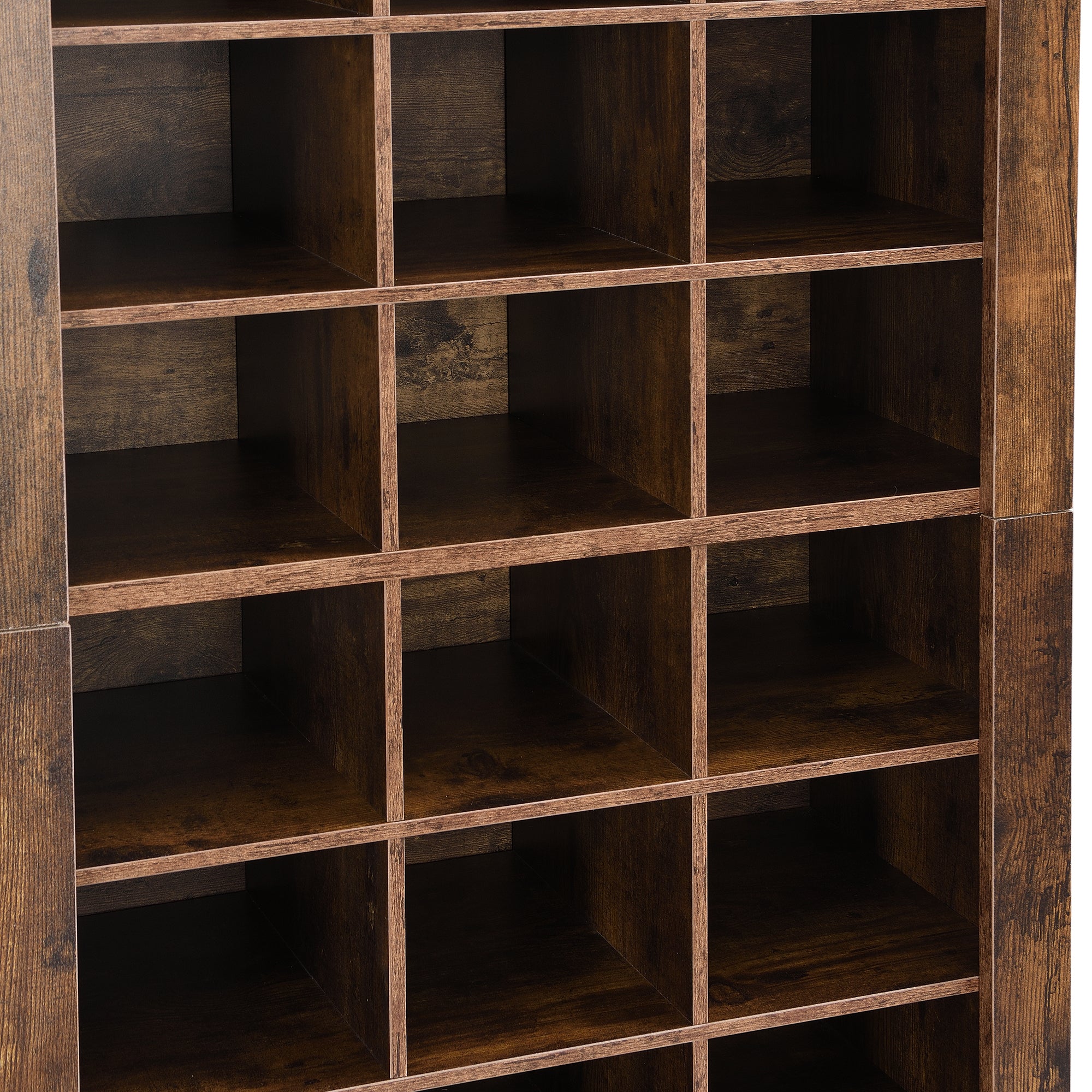 HAOYYE ON-TREND Stylish Design 30 Shoe Cubby Console, Contemporary Shoe Cabinet with Multiple Storage Capacity, Free Standing Tall Cabinet with Versatile Use for Hallway, Bedroom, Rustic Brown Sturdy