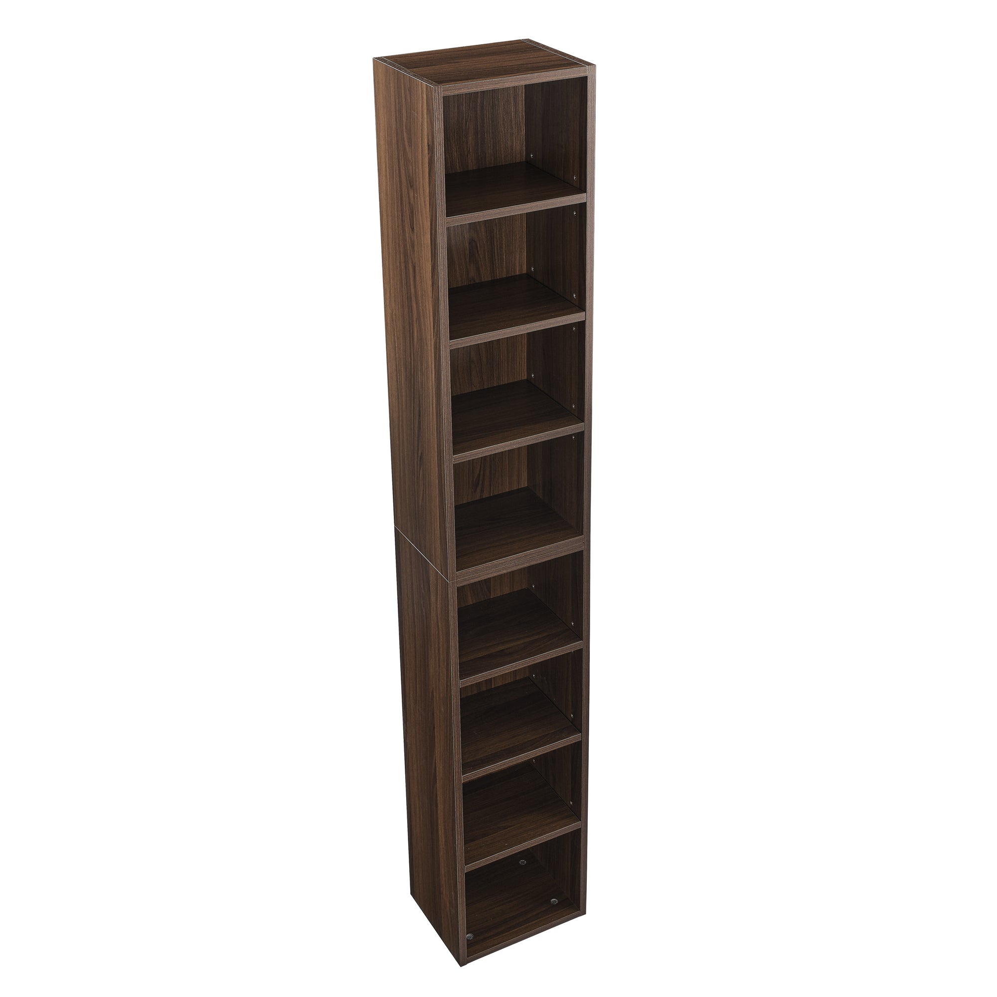 Haoyye 8-Tier Media Tower Rack, CD DVD Slim Storage Cabinet, Adjustable Shelves for Home Office, Multifunctional Double-Decker Bookcase, Sturdy Space-Saving Bookshelf for Tall Narrow Display
