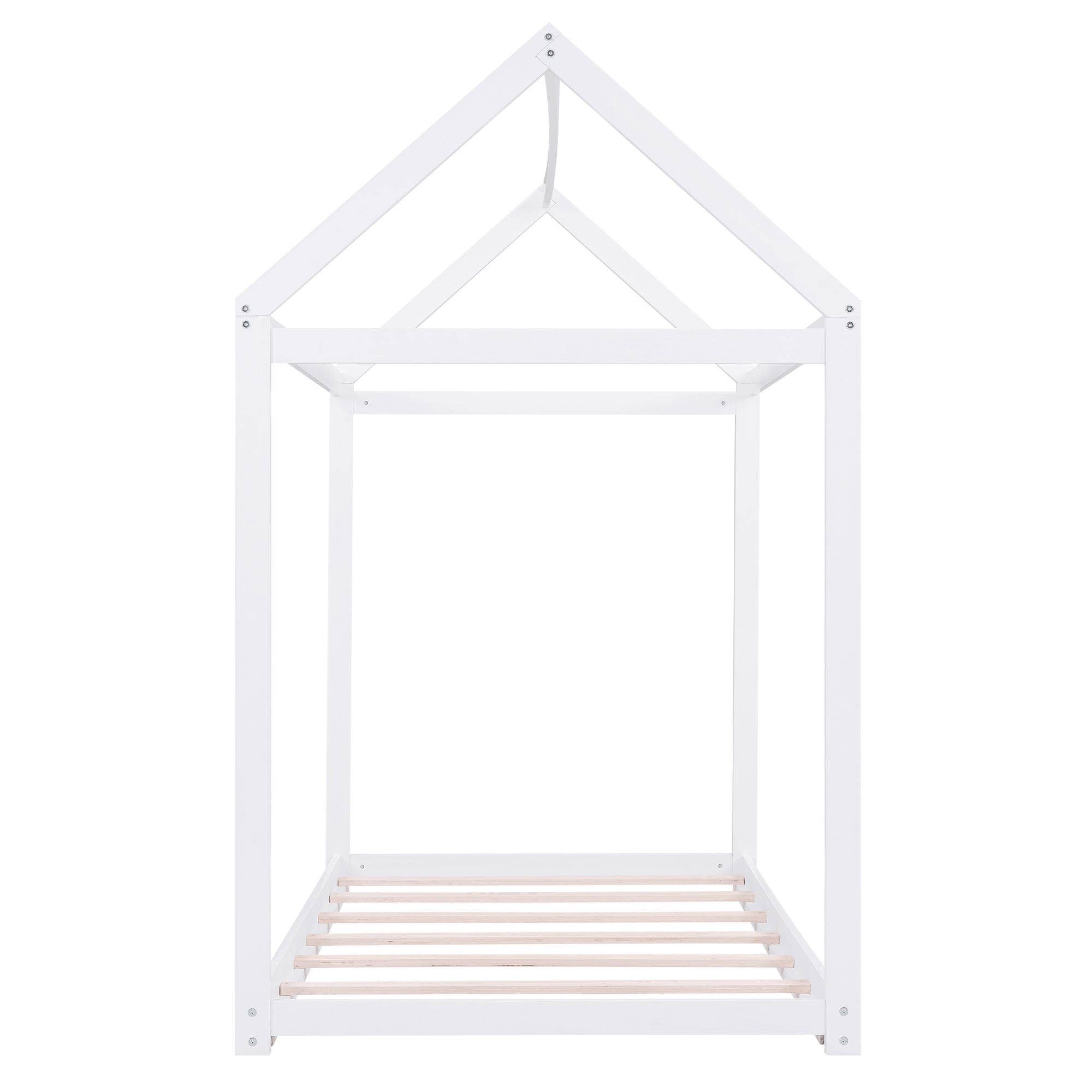HAOYYE Twin Size Wooden House Bed, White Sturdy Space-Saving Heavy Duty Modern Design Adults Dorm Room Easy Assembly Bedroom Furniture