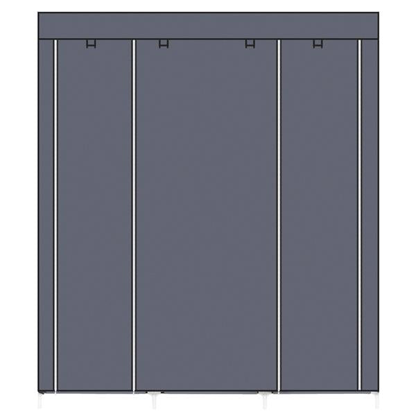 DE Direct HAOYYE Portable Clothes Closet Wardrobe with Double Hanging Rods and Shelves Non-Woven Fabric Storage Organizer for Bedroom Apartment Entryway Walk-In Closet Easy to Assemble Space-Saving Dustproof Design in Gray