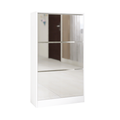 HAOYYE Narrow Shoe Storage Cabinet with Mirror, Wood Slim Shoe Rack 3 Tier Shoe Organizer for Home and Apartment, White Sturdy Space-Saving Heavy Duty Modern Design Adults Dorm Room Easy Assembly