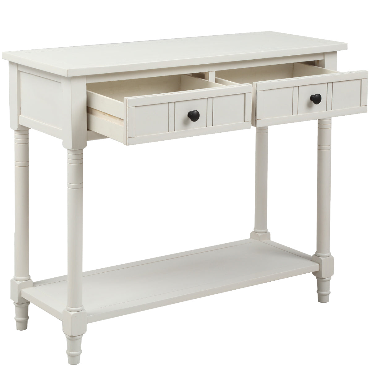 HAOYYE Daisy Series Console Table, Traditional Design with Two Drawers and Bottom Shelf, Ivory White, Sturdy Space-Saving Construction, Heavy Duty Design, Easy Assembly, Durable and Stylish Home Furniture, Versatile for Living Room or Entryway