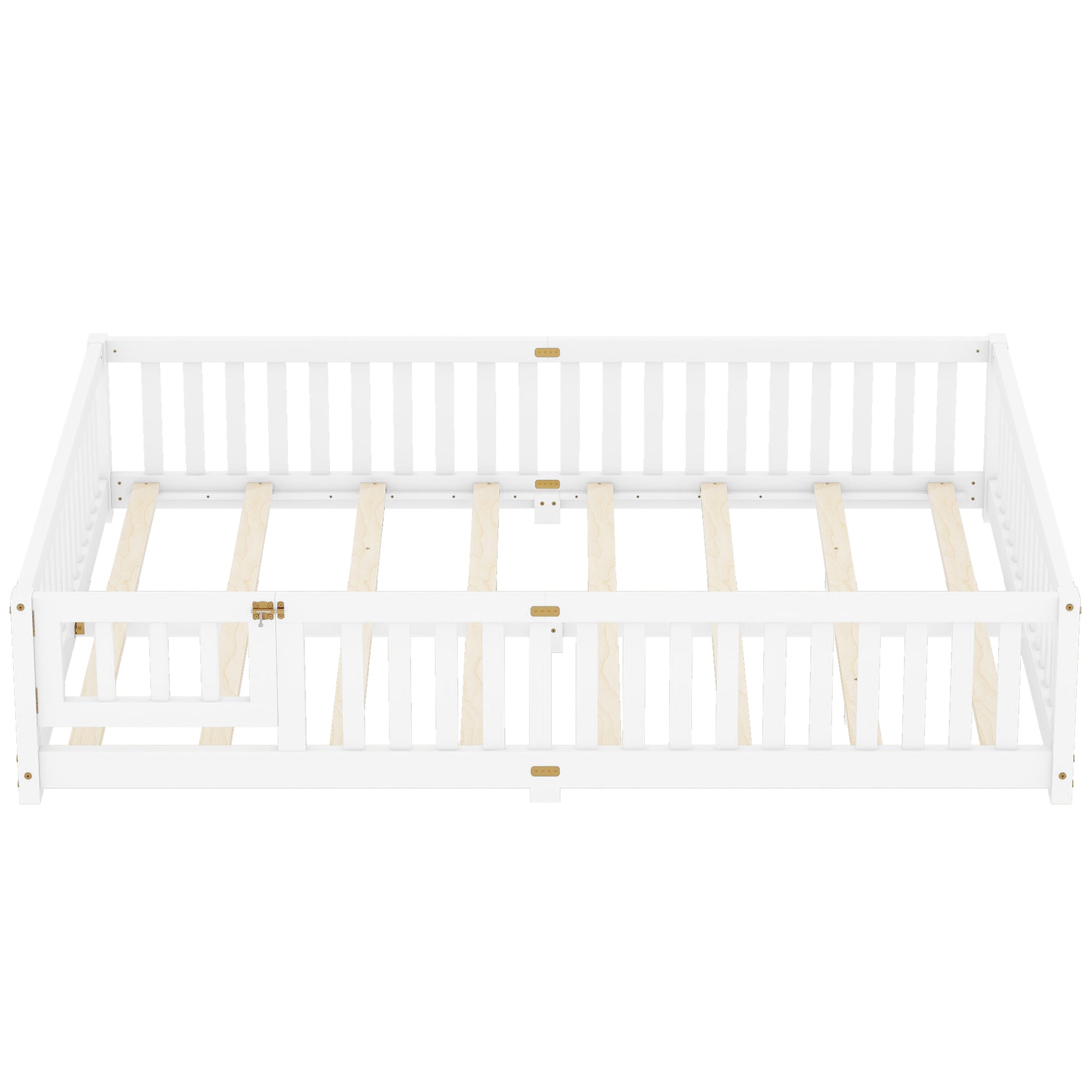 HAOYYE Queen Size Bed Floor Bed with Safety Guardrails and Door for , White(Expect Arrival Date 2024.7.26), Old SKU W158090696 Sturdy Space-Saving Heavy Duty Modern Design Adults Dorm Room Easy Assembly