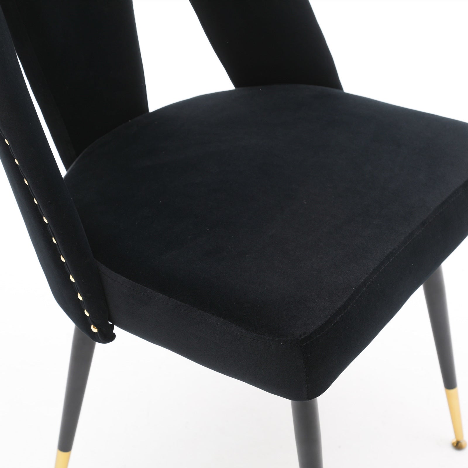 Haoyye Akoya Collection Velvet Upholstered Dining Chairs with Nailhead Trim, Set of 2 Modern Black Chairs with Gold Tipped Black Metal Legs, Stylish and Durable Accent Seating for Dining Room, Sturdy Contemporary Space-Saving Design