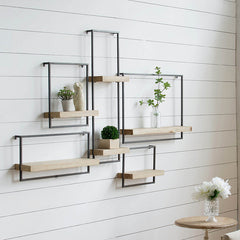 HAOYYE Iron and Wood Wall Shelf, Wall Hanging Decor, Sturdy Space-Saving Heavy Duty Modern Design, Ideal for Dorm Rooms, Bedrooms, Easy Assembly