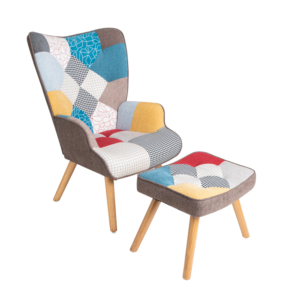 HAOYYE Accent Chair with Ottoman, Living Room Chair and Ottoman Set, Comfy Side Armchair for Bedroom, Creative Splicing Cloth Surface Sturdy Space-Saving Heavy Duty Modern Design Easy Assembly Durable
