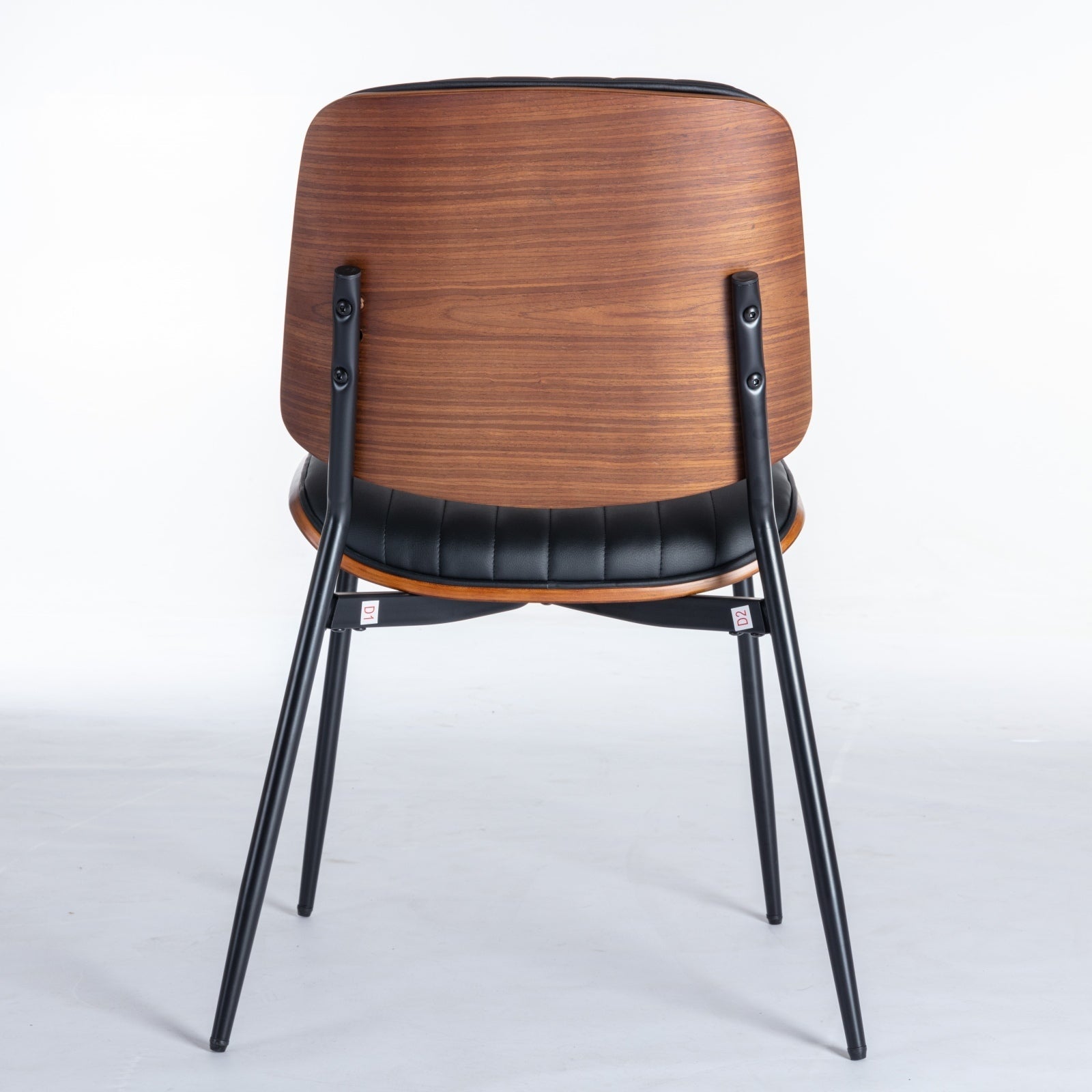 HAOYYE Dining Chairs Set of 2 Mid Century Modern Retro Faux Leather Chair with Walnut Bentwood Back Upholstered Seat Metal Legs Adjustable Foot for Kitchen Dining Room Chairs(Black PU) Sturdy