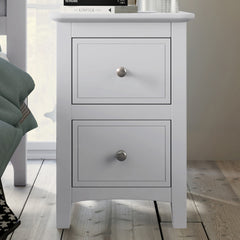 HAOYYE Solid Wood Nightstand with 2 Drawers, White Modern End Table, Sturdy Space-Saving Heavy Duty Design, Ideal for Bedroom or Dorm Room, Easy Assembly