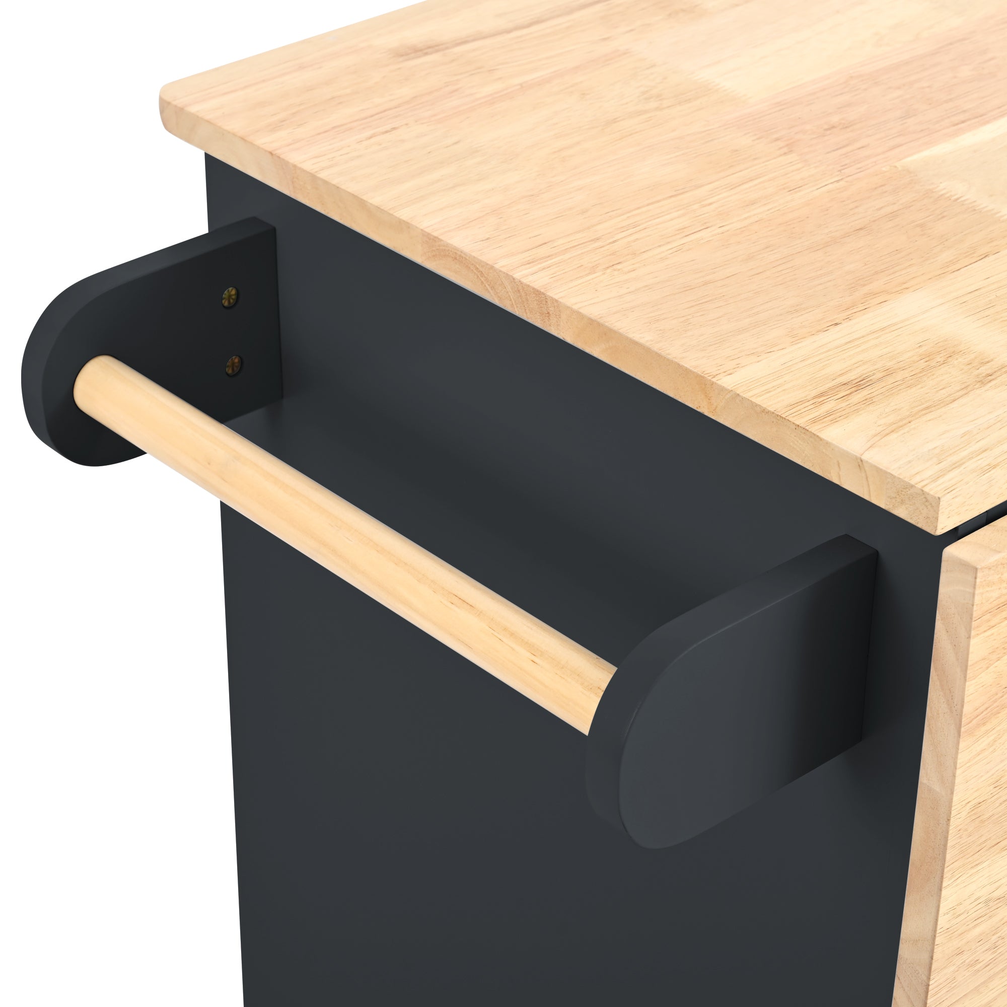 HAOYYE Kitchen Island with Power Outlet, Drop Leaf, Rubber Wood Top, Wine Rack, and Adjustable Storage. Black Kitchen Storage Island on Wheels, Ideal for Home, Kitchen, and Dining Room