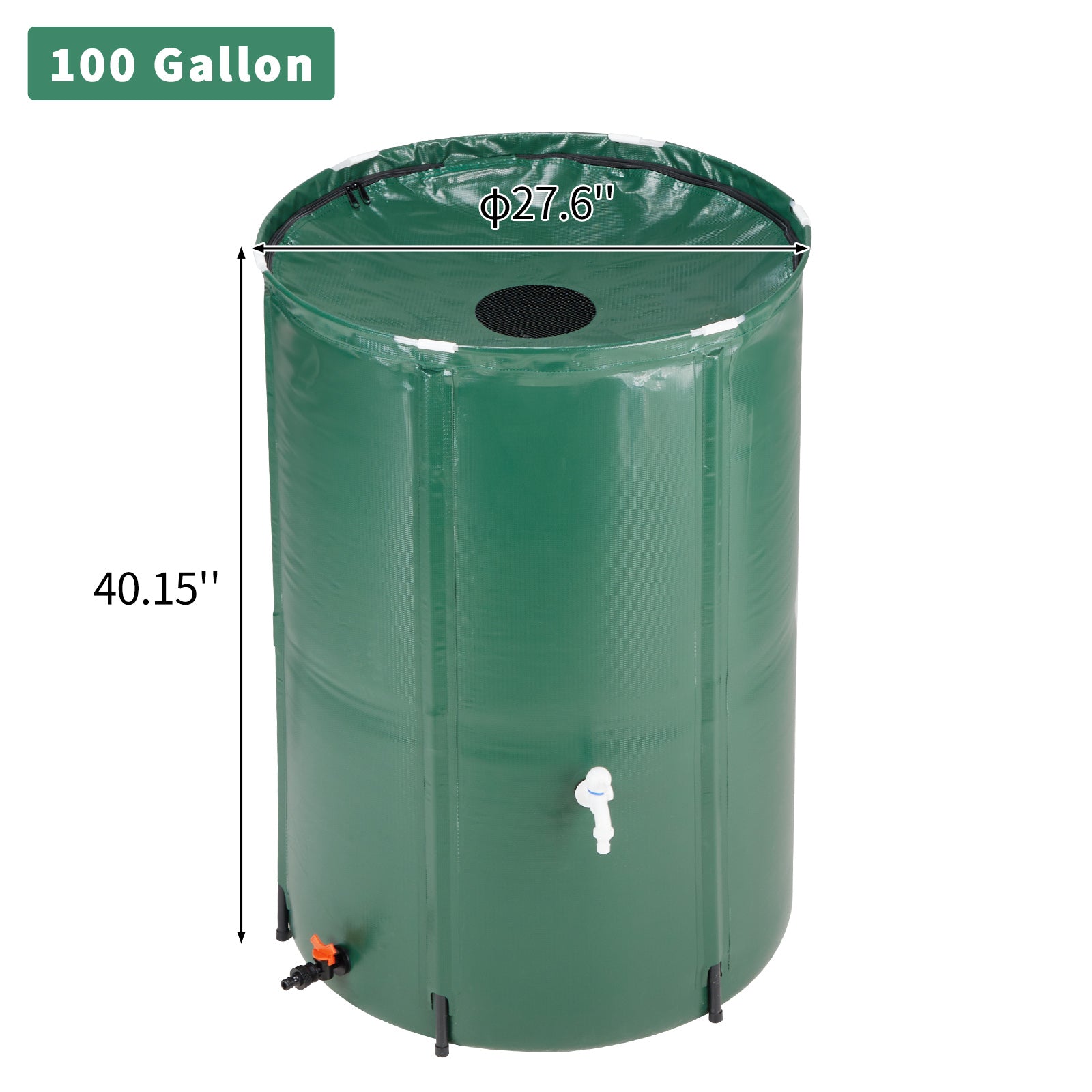 HAOYYE Green 100 Gallon Folding Rain Barrel Water Collector with Durable PVC Mesh and Support Rods, Mold and Mildew Resistant, Easy to Carry and Store, Ideal for Gardens, Planter Beds, Indoor Plants, and Outdoor Watering