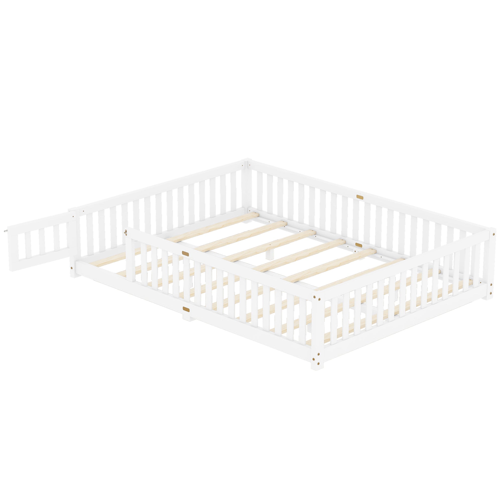 HAOYYE Queen Size Bed Floor Bed with Safety Guardrails and Door for , White(Expect Arrival Date 2024.7.26), Old SKU W158090696 Sturdy Space-Saving Heavy Duty Modern Design Adults Dorm Room Easy Assembly