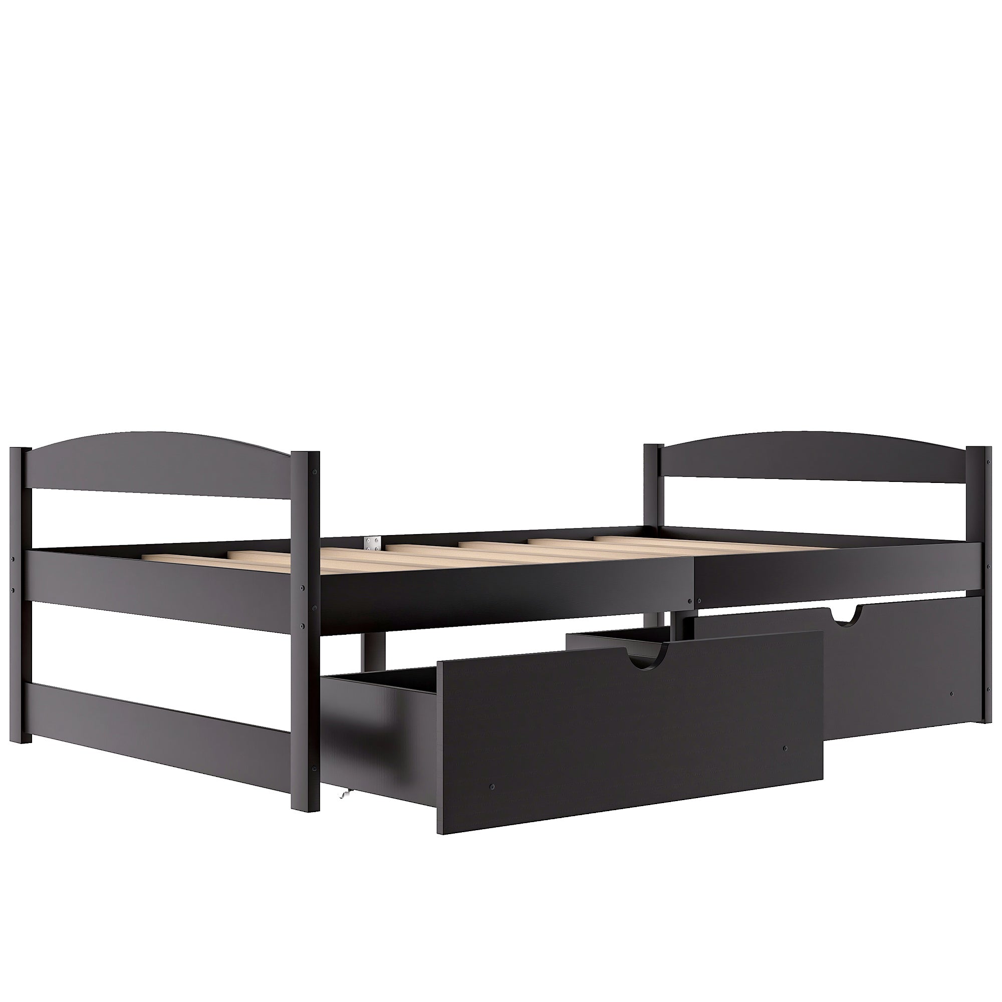HAOYYE Twin Size Platform Bed with Two Storage Drawers, Espresso, Sturdy Space-Saving Design, Heavy Duty Construction, Easy Assembly, Durable and Stylish Home Furniture, Versatile for Bedroom Use