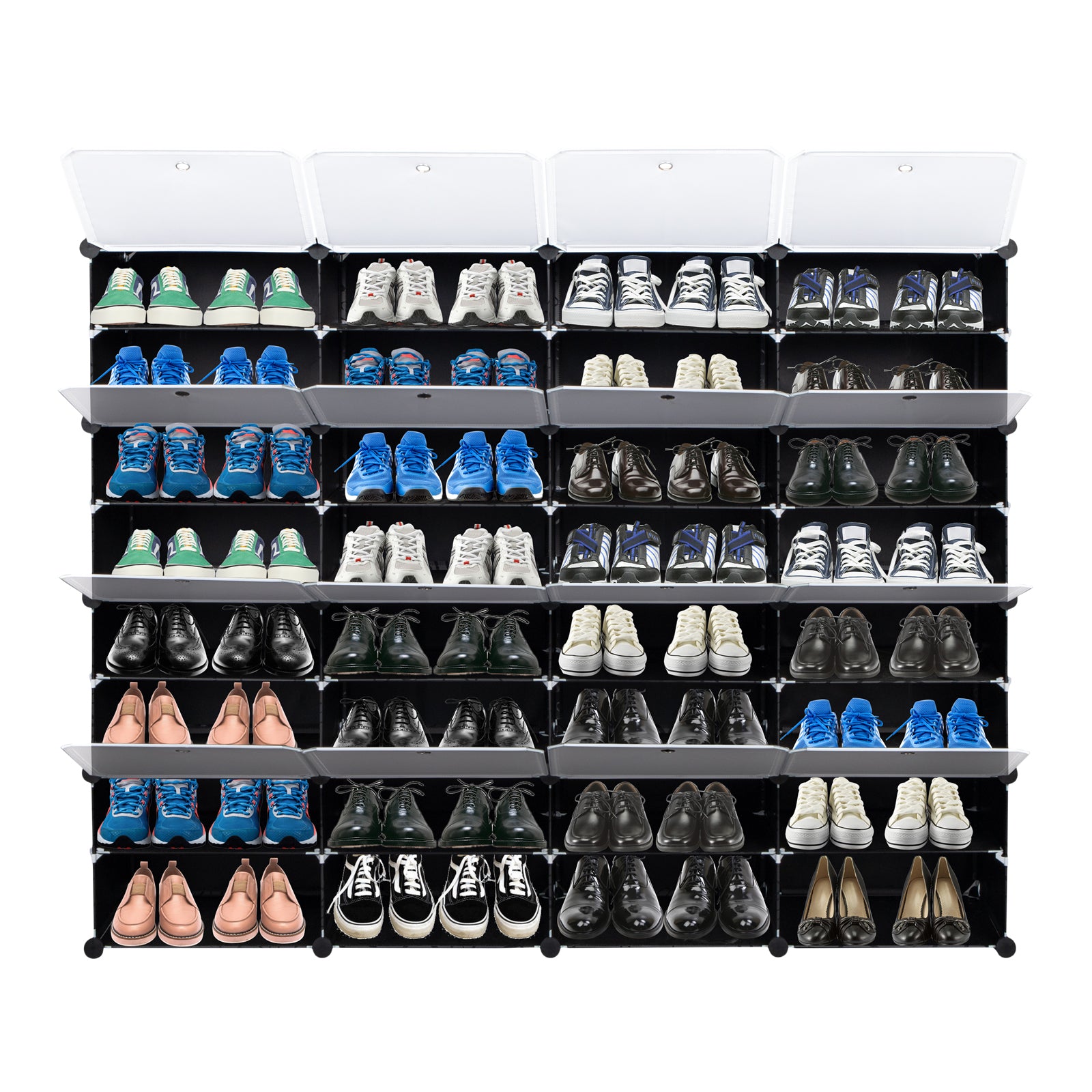 HAOYYE 8-Tier Portable Shoe Rack Organizer 64 Pair Capacity Expandable 32 Grid Tower Shelf Black Durable Design Sturdy Multifunctional Modern Organizer Space-Saving Storage Solution for Shoes, Boots, Slippers