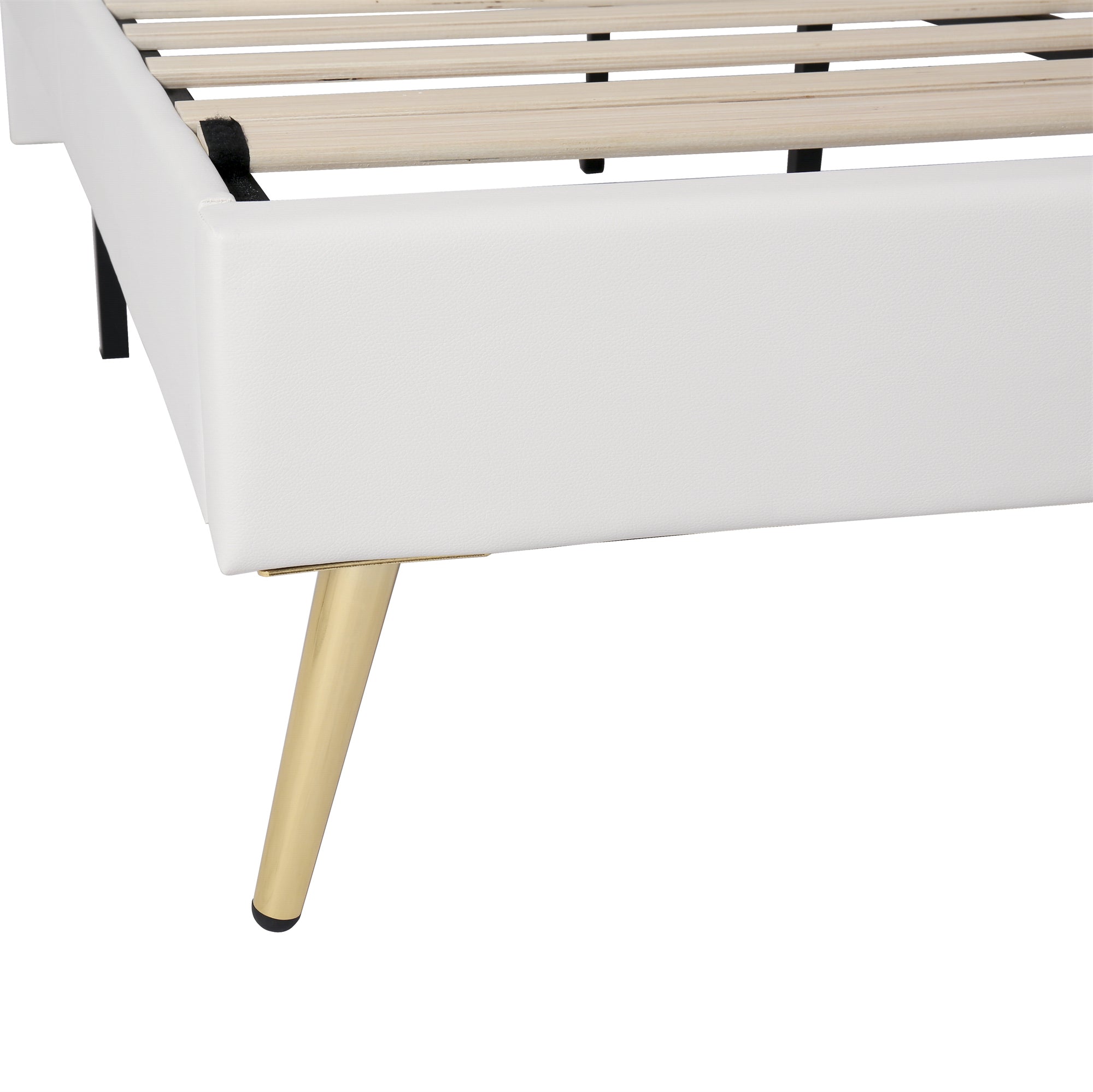 HAOYYE Full Size Upholstered Bed Frame with LED Lights,Modern Upholstered Princess Bed With Crown Headboard,White Sturdy Space-Saving Heavy Duty Modern Design Adults Dorm Room Easy Assembly