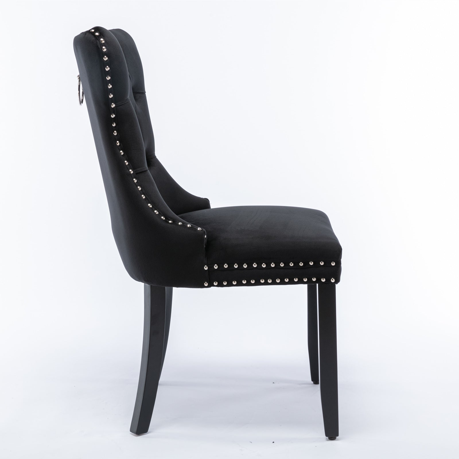 HAOYYE High-end Tufted Solid Wood Contemporary Velvet Upholstered Dining Chair with Wood Legs Nailhead Trim 2-Pcs Set, Black, SW2001BK Sturdy Space-Saving Heavy Duty Modern Design