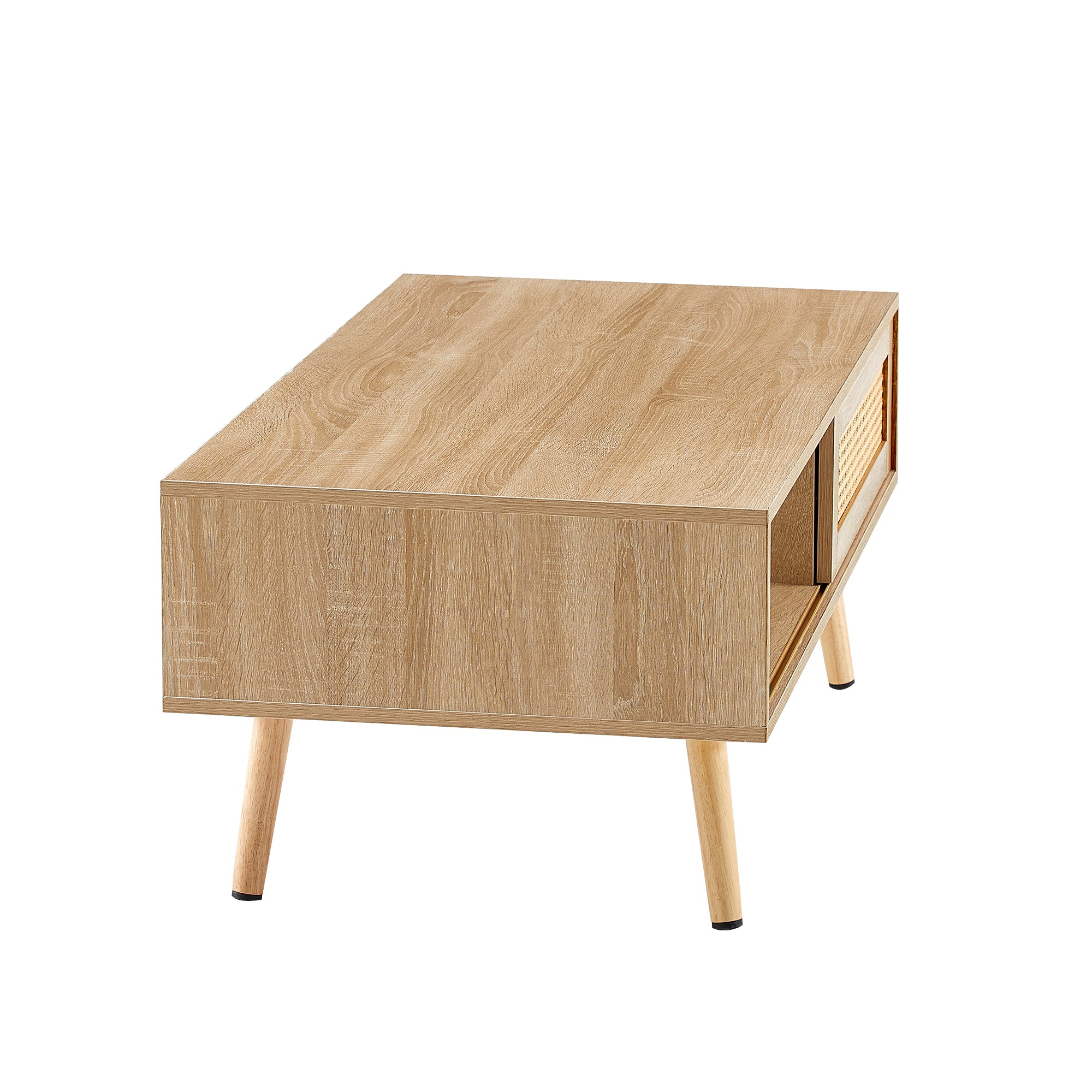 HAOYYE 41.34" Rattan Coffee table, sliding door for storage, solid wood legs, Modern table for living room , natural Sturdy Space-Saving Heavy Duty Modern Design Easy Assembly Durable Stylish Home Furniture