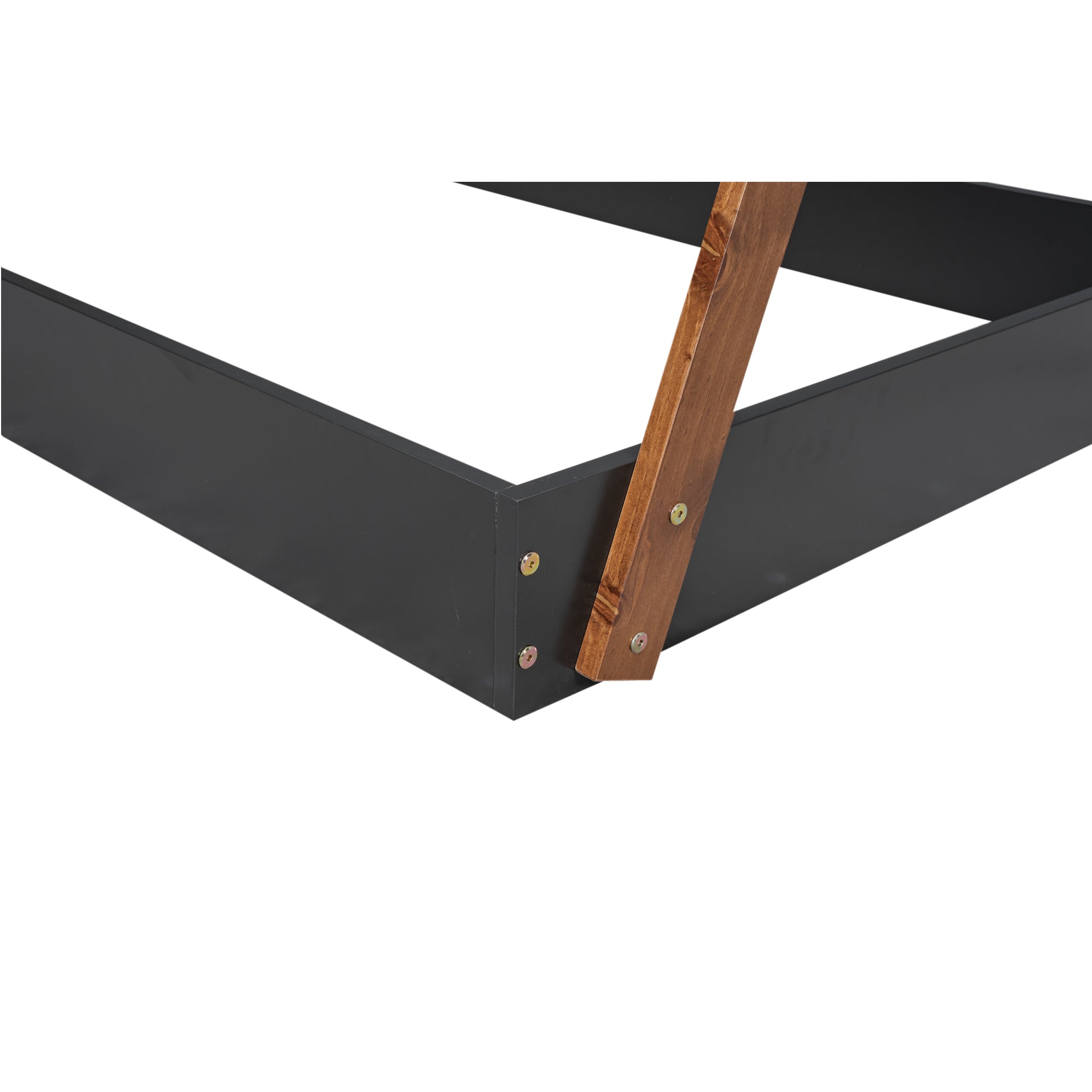 HAOYYE Twin Size Tent Floor Bed with Triangle Structure, Black+Brown Sturdy Space-Saving Heavy Duty Modern Design Easy Assembly Durable Stylish Home Furniture Versatile