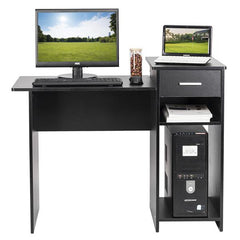 HAOYYE High-Quality Integrated Melamine Board Computer Desk with Drawer, Modern Black Office Desk for Home Workstation, Sturdy and Durable Writing Table with Storage for Study and Living Room