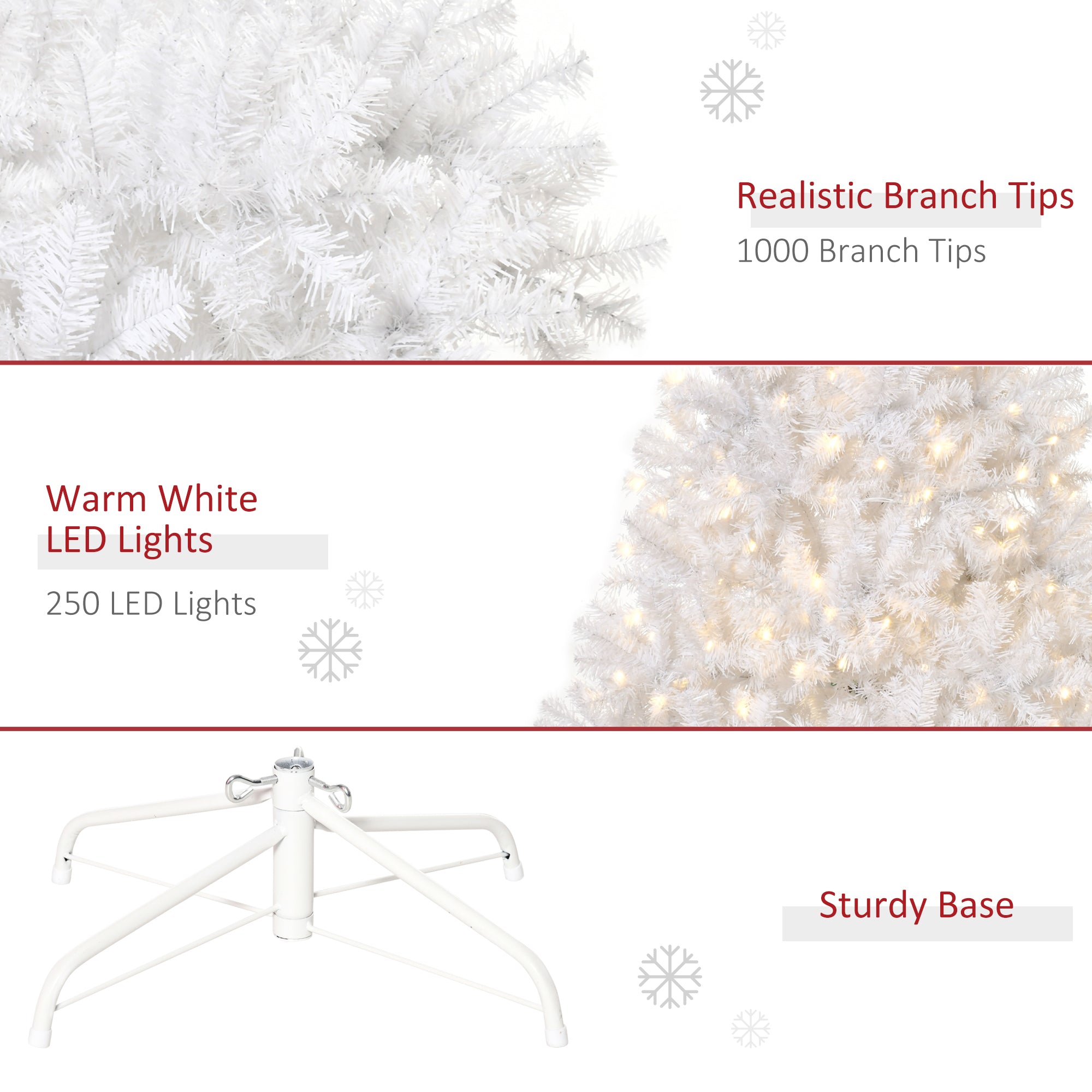 HAOYYE 6' Tall Prelit Christmas Tree Douglas Fir Artificial Christmas Tree with Realistic Branches, 250 Warm White LED Lights and 1000 Tips, White Sturdy Space-Saving Heavy Duty Modern Design