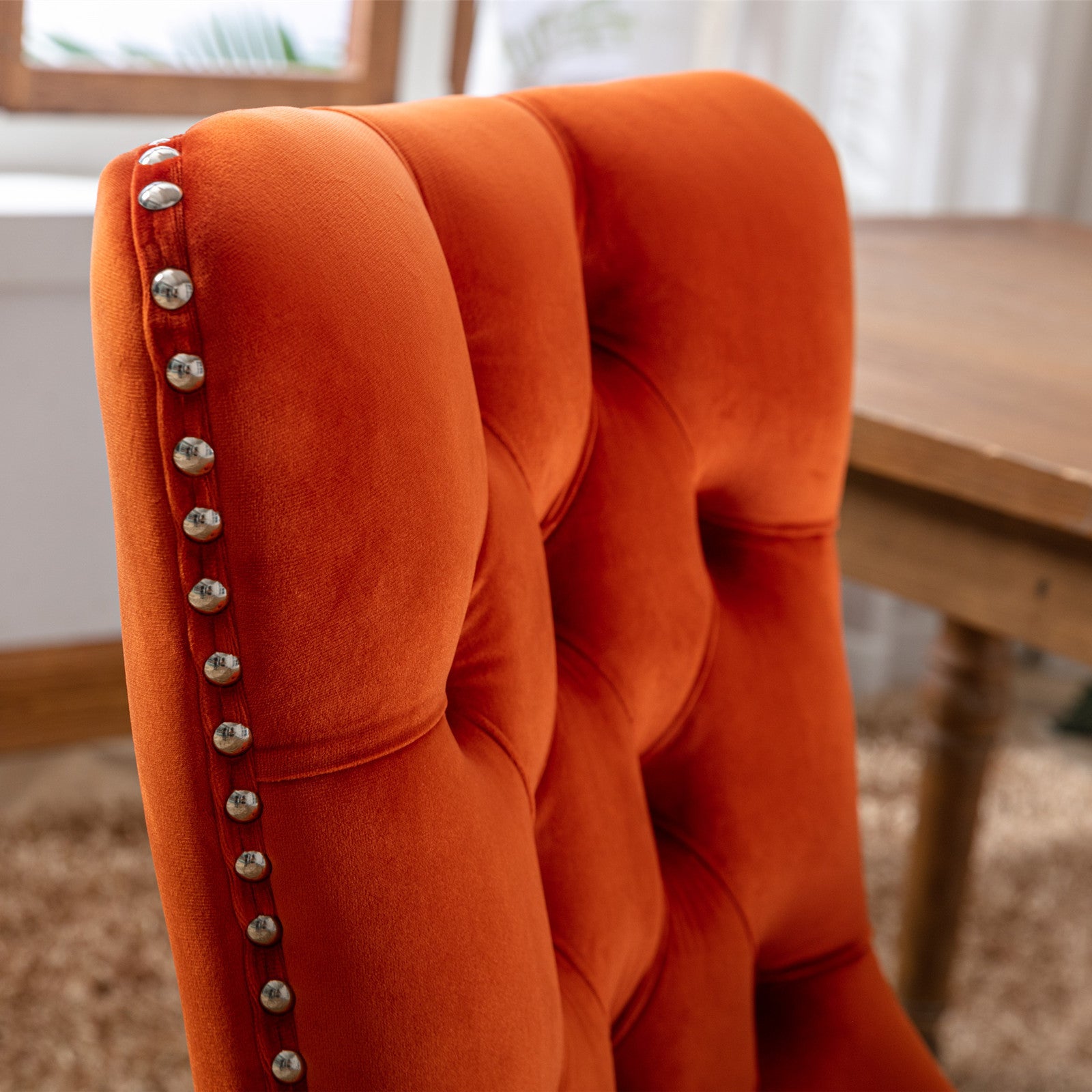HAOYYE High-end Tufted Solid Wood Contemporary Velvet Upholstered Dining Chair with Wood Legs Nailhead Trim 2-Pcs Set, Orange, SW2001OG Sturdy Space-Saving Heavy Duty Modern Design