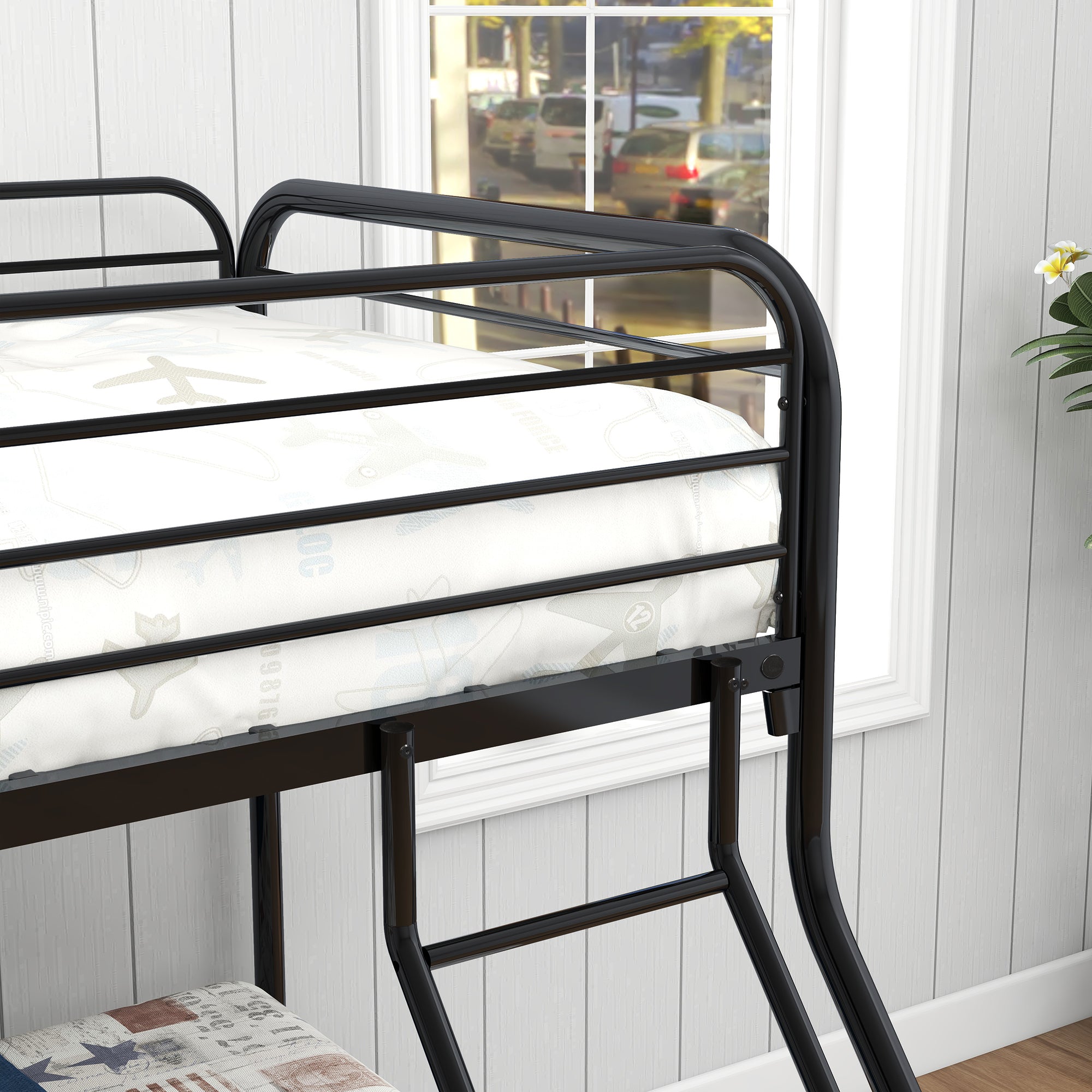 HAOYYE Heavy Duty Twin-Over-Full Metal Bunk Bed, Easy Assembly with Enhanced Upper-Level Guardrail, Black Sturdy Space-Saving Modern Design Adults Dorm Room Bedroom Furniture
