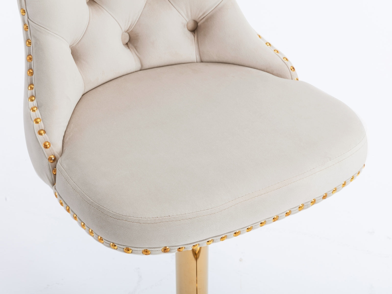 HAOYYE Golden Swivel Velvet Barstools Adjusatble Seat Height from 25-33 Inch,Modern Upholstered Bar Stools with Backs Comfortable Tufted for Home Pub and Kitchen Island,Beige,Set of 2 Sturdy