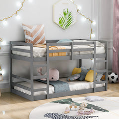HAOYYE Twin Over Twin Bunk Bed with Ladder, Gray（OLD SKU：WF282787AAE） Sturdy Space-Saving Heavy Duty Modern Design Adults Dorm Room Easy Assembly Bedroom Furniture
