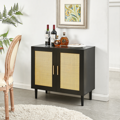 HAOYYE Side panel buffet cabinet with natural rattan door, rattan storage cabinet with adjustable shelves, side panel and buffet with storage space, modern console cabinet in bedroom and living room Sturdy
