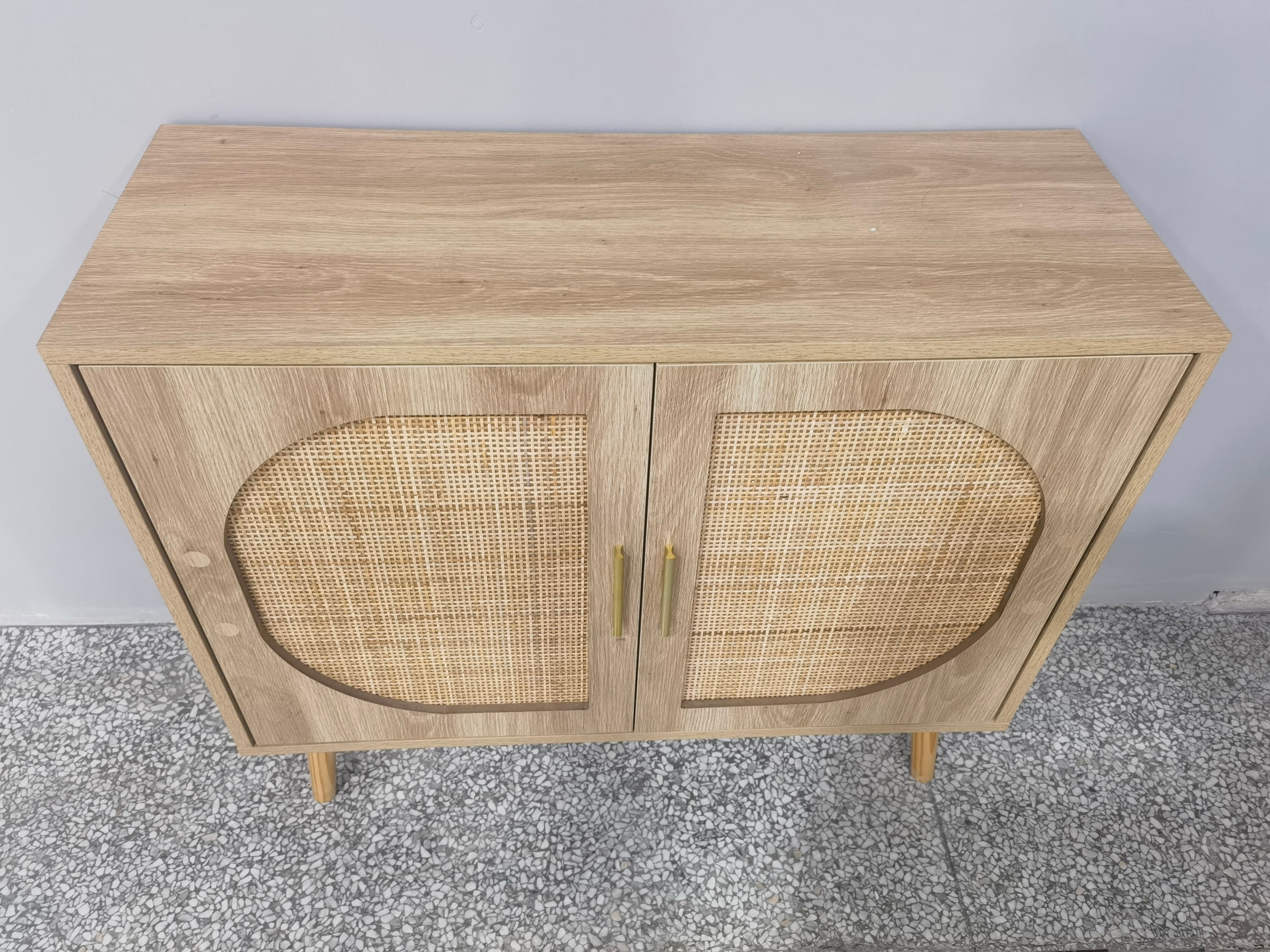 HAOYYE Buffet Cabinet with Storage, Accent Bathroom Floor Cabinet with Two Doors and Four Compartments, Solid Wood Feet, Modern Sideboard for Hallway, Entry, Living Room