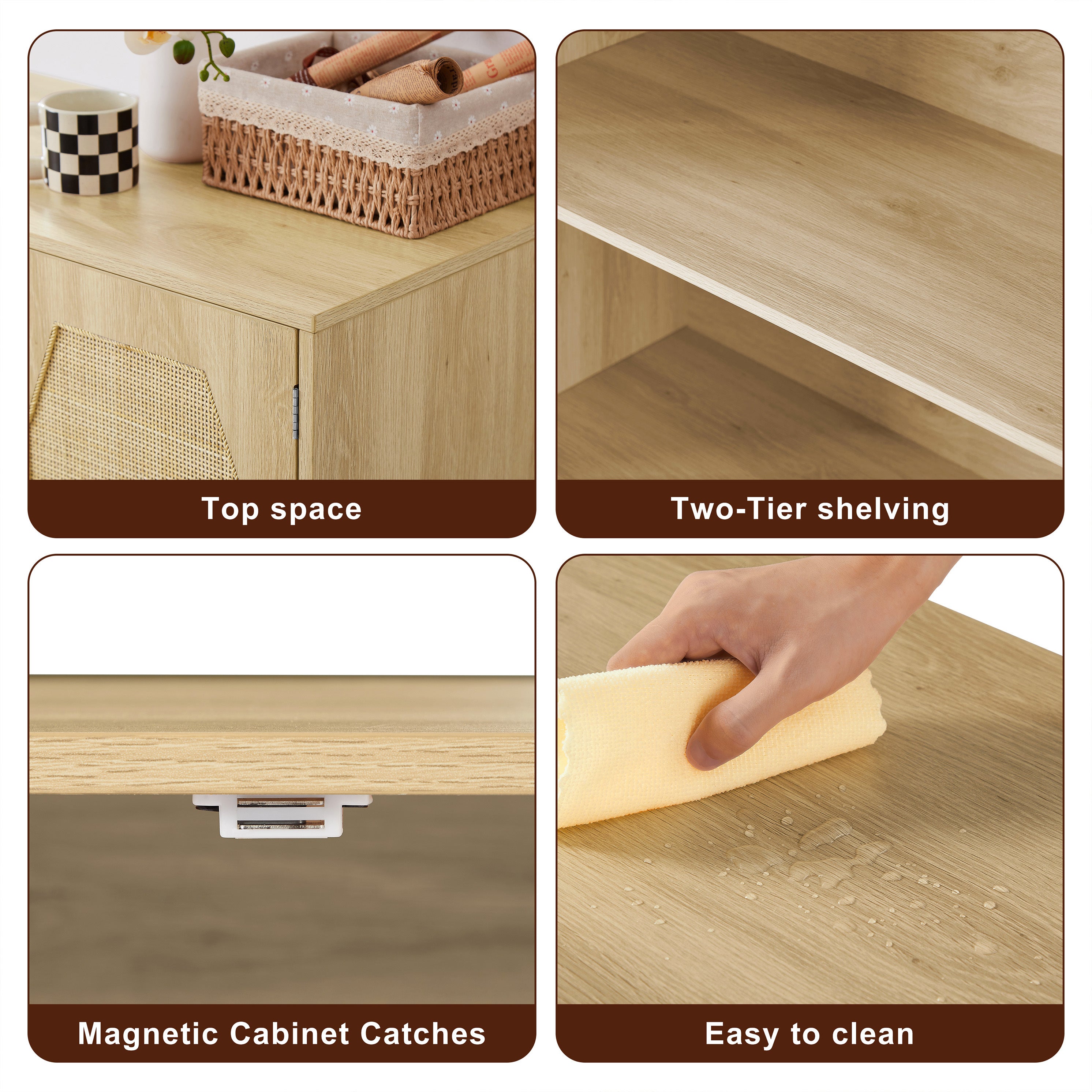 HAOYYE Kitchen storage cabinets with rattan decorative doors, buffets, wine cabinets, dining rooms, hallways, cabinet console tables, Natural, Sturdy Space-Saving Heavy Duty
